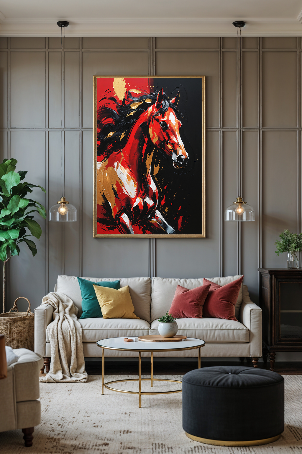 Abstract Red Horse Wall Art Print | Digital Download