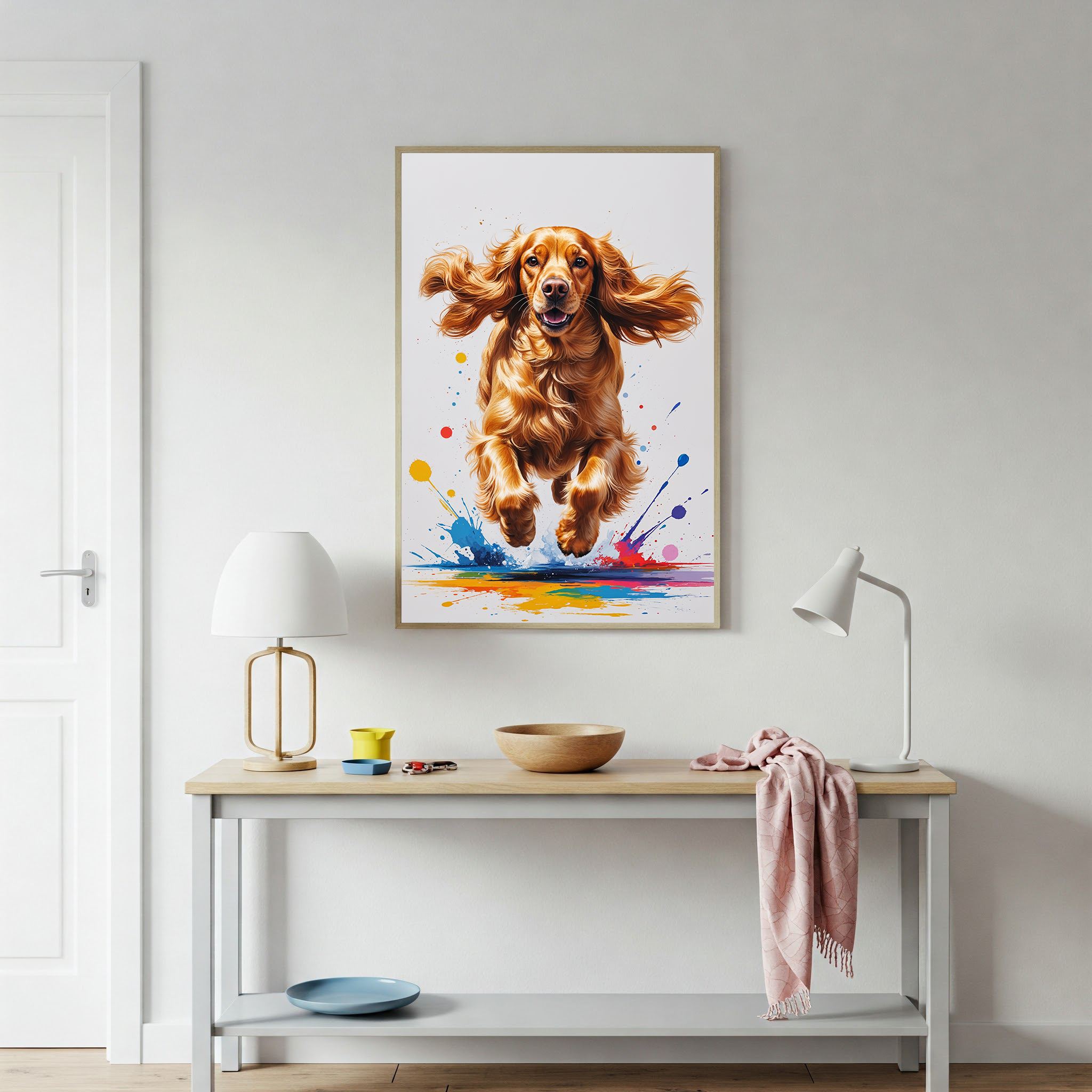 Colorful Cocker Spaniel digital art by Reflectionare showing a vibrant, multicolored illustration of a Cocker Spaniel dog.