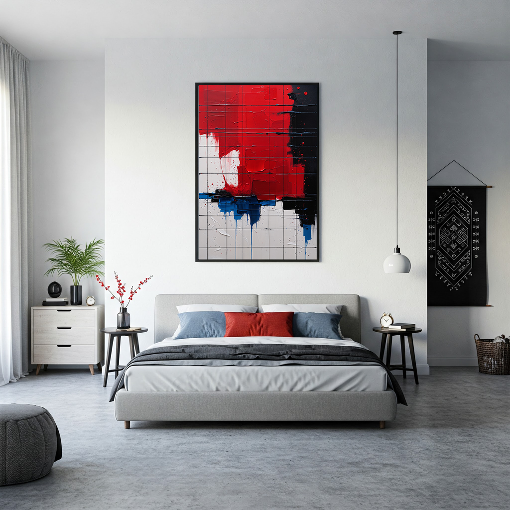 Grid Abstraction Red and Blue Textured Art | Digital Download