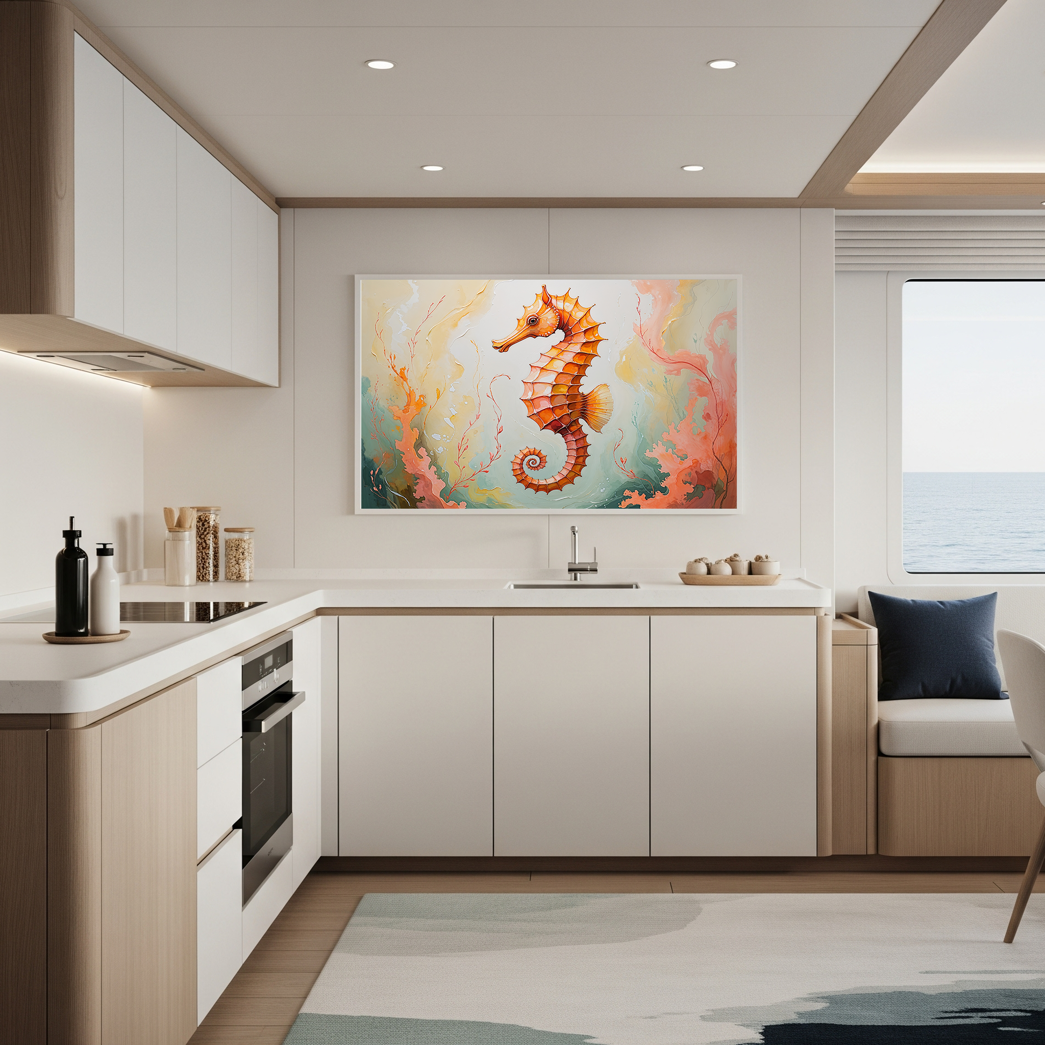 Abstract Orange Seahorse Watercolor Painting Art | Digital Download
