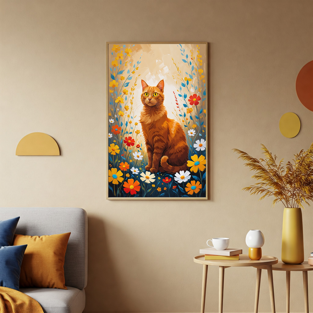 Orange Cat in Wildflowers Wall Art | Digital Download
