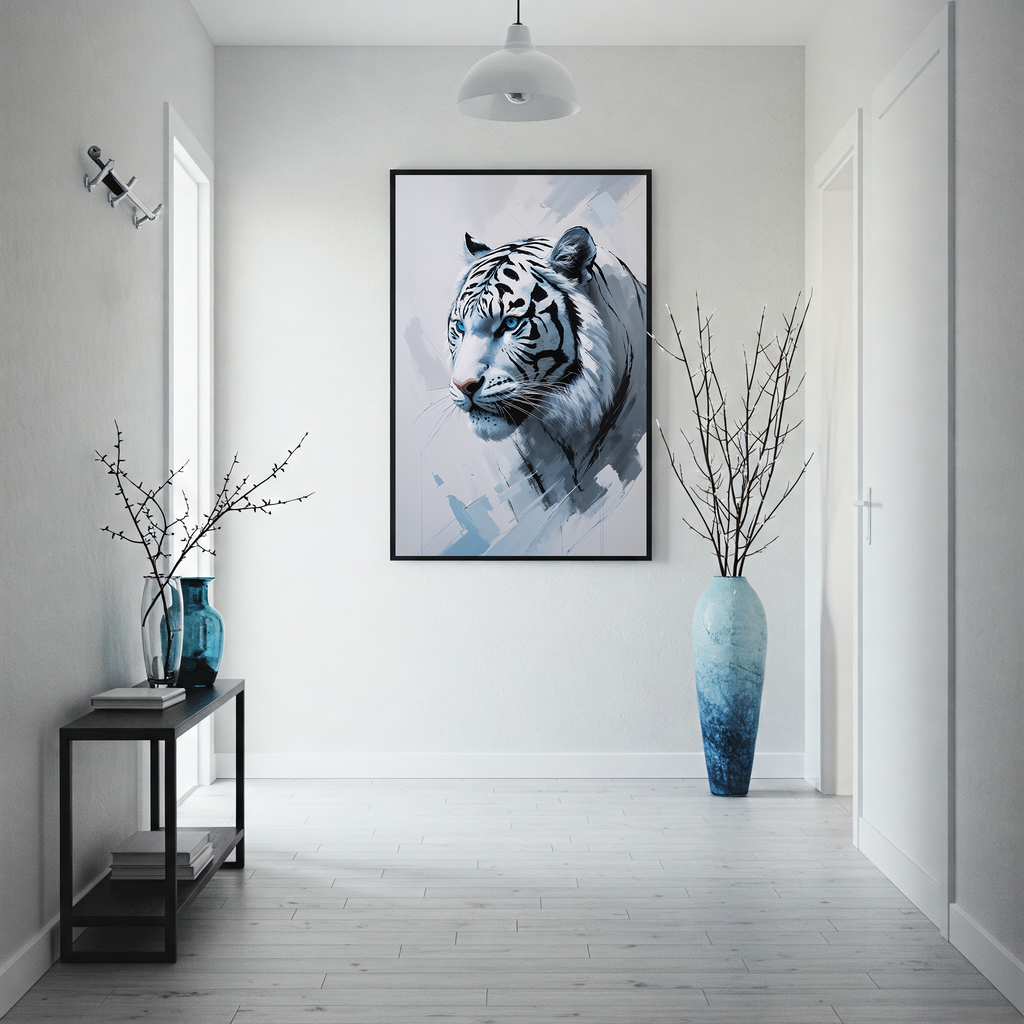 Abstract White Tiger Side Profile Wall Art | Digital Download