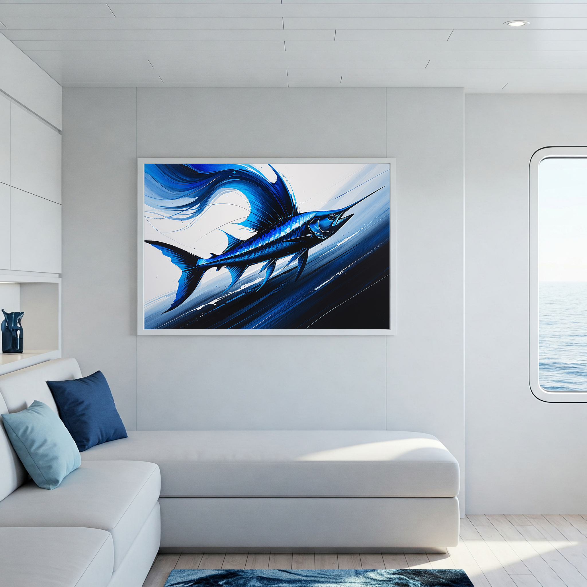 Abstract Blue Sailfish Painting Wall Art | Digital Download