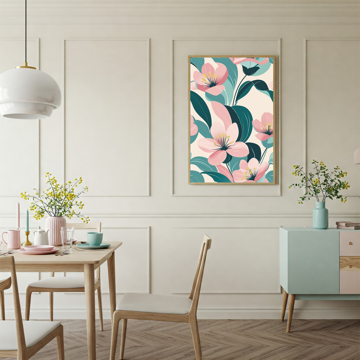 Soft Pink Pastel Floral Pattern Wall Art — additional gallery preview
