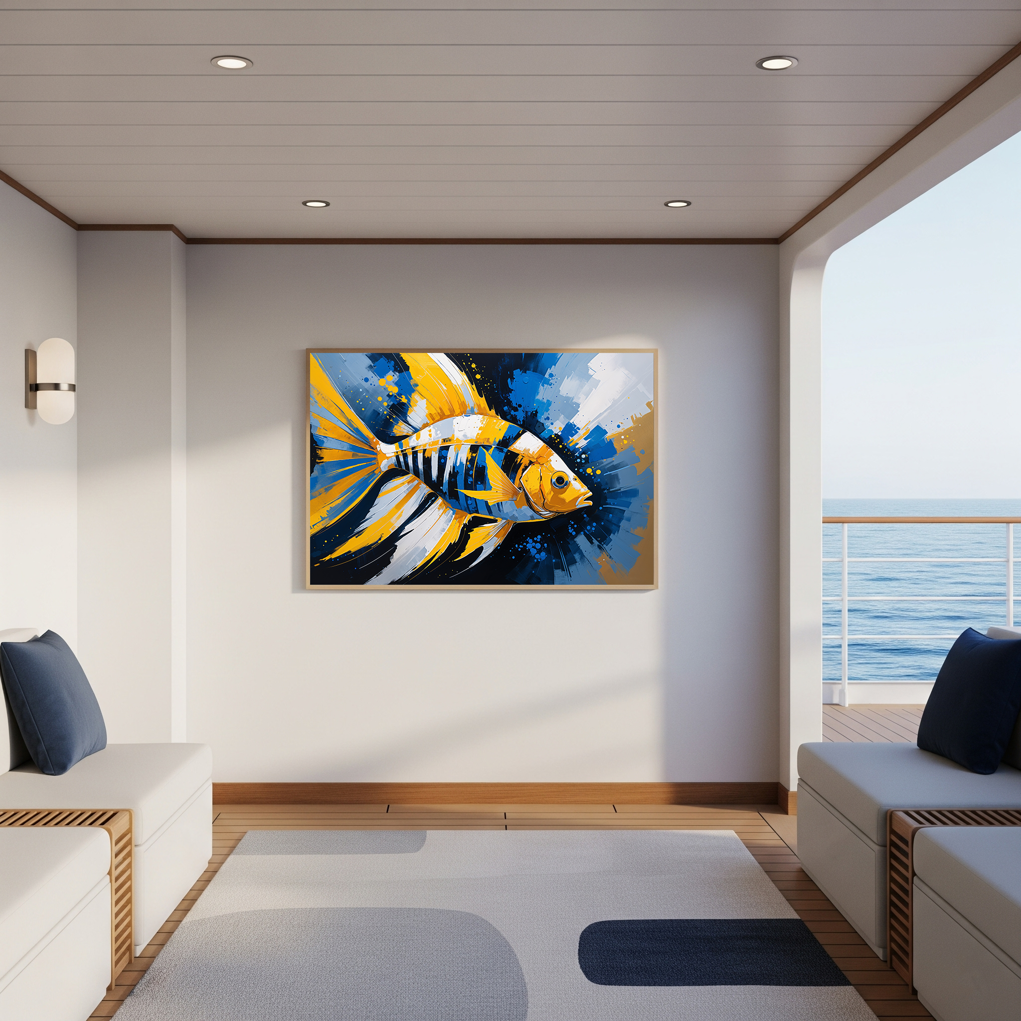 Vibrant Yellow and Blue Striped Fish Painting | Digital Download