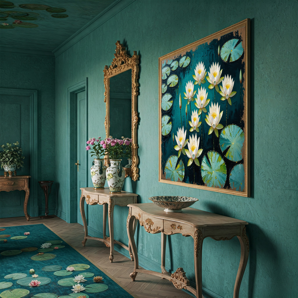 Water Lilies Pond Oil Painting Floral Art | Digital Download
