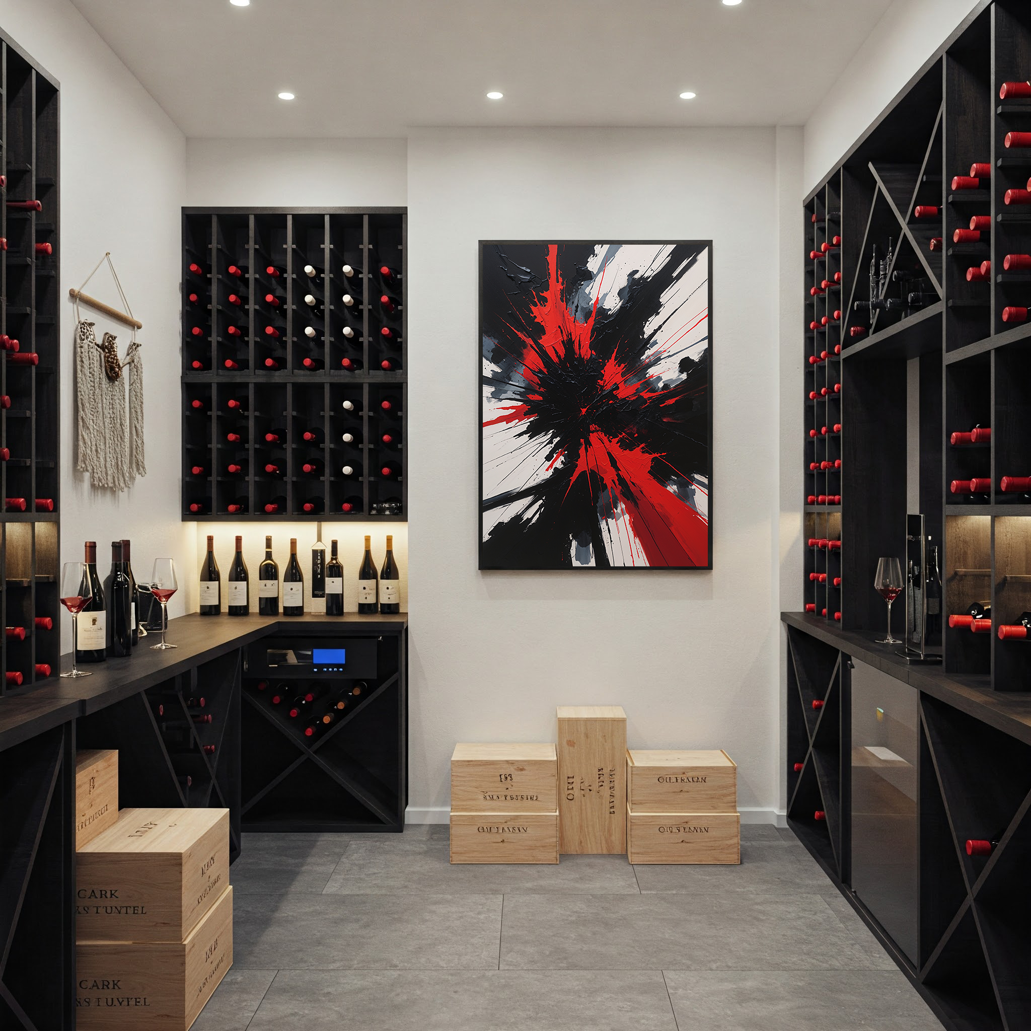 Reflectionare abstract eruption impasto art print featuring dramatic black and red textured digital wall decor on a canvas.