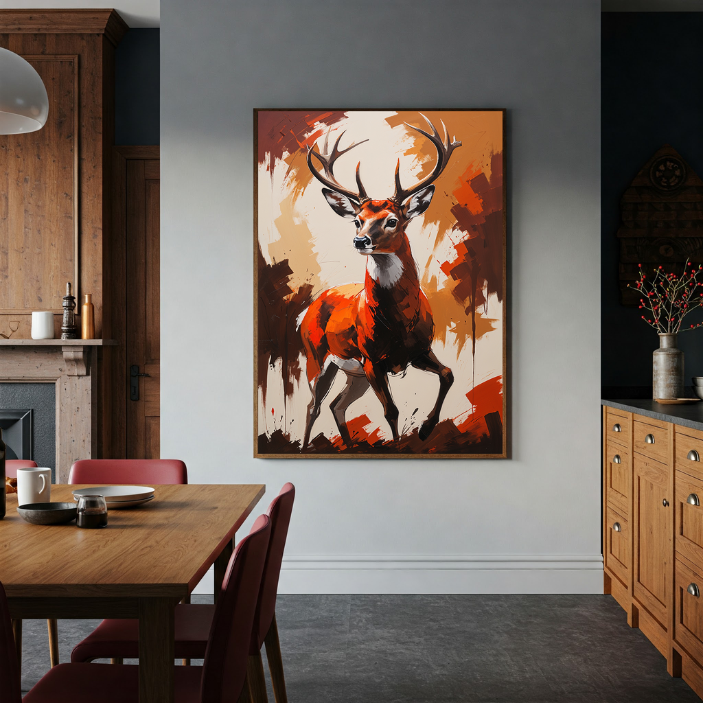 Abstract Red Deer Portrait Wall Art | Digital Download