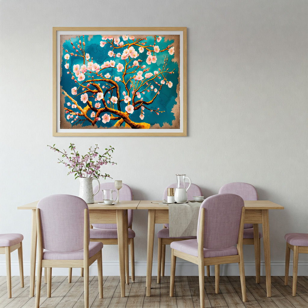 Cherry Blossom Painting Teal Wall Art | Digital Download