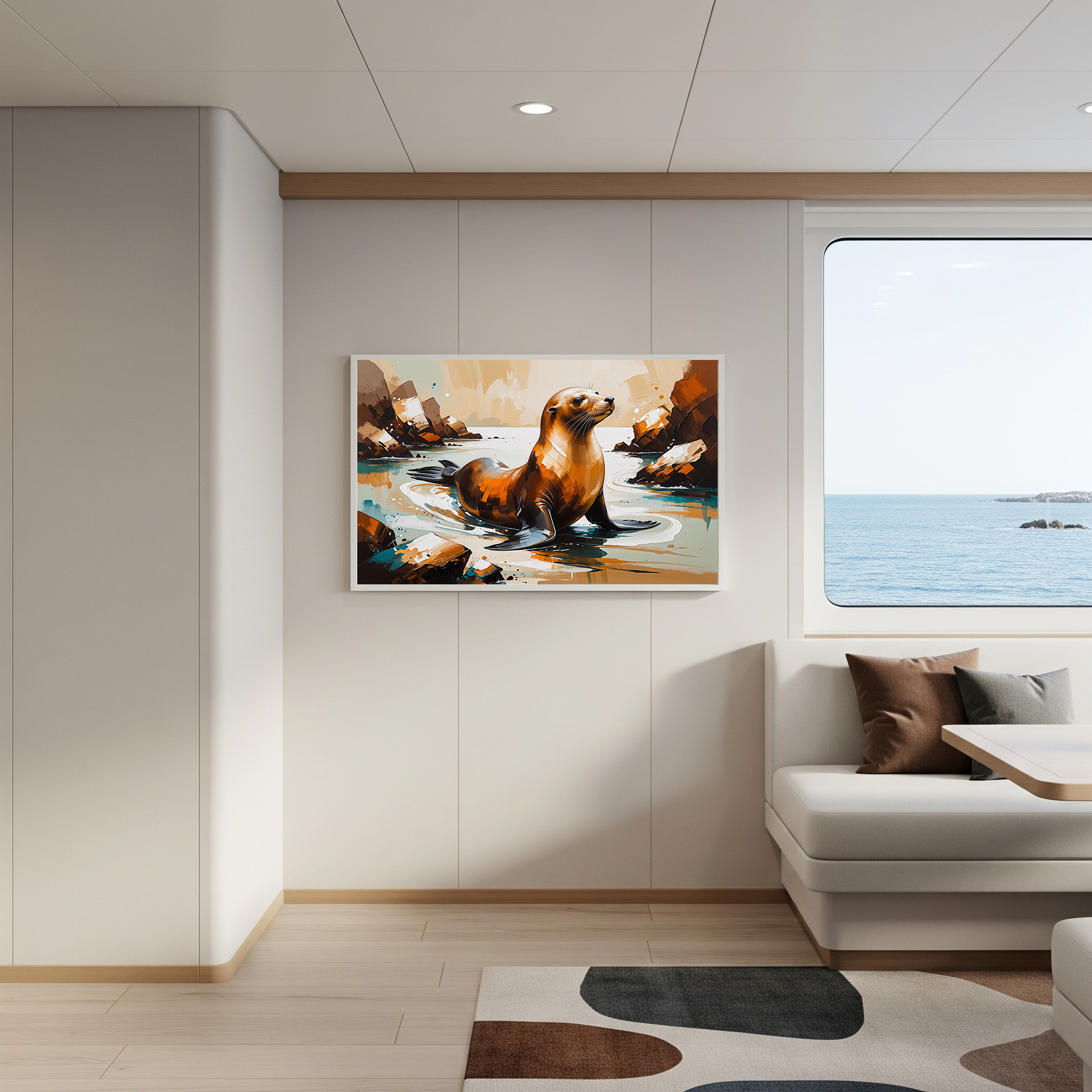 Abstract Sea Lion Coastal Painting Wall Art | Digital Download