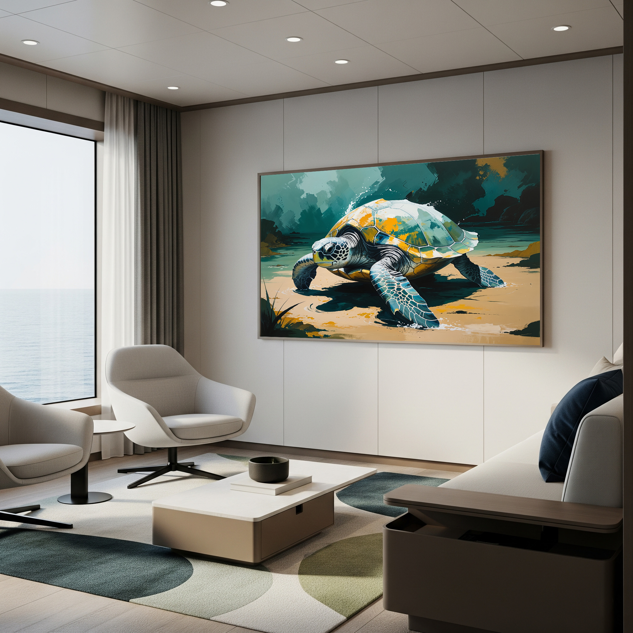 Abstract Sea Turtle Beach Painting Wall Art | Digital Download