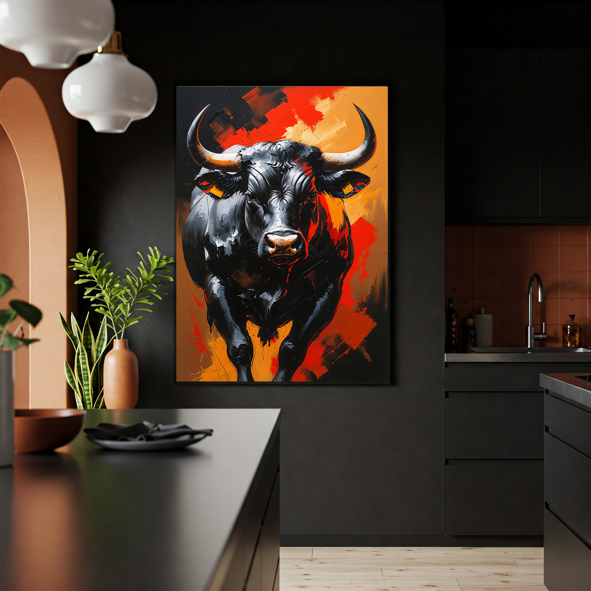 Black Bull Impasto Painting | Powerful Abstract Wall Art Print