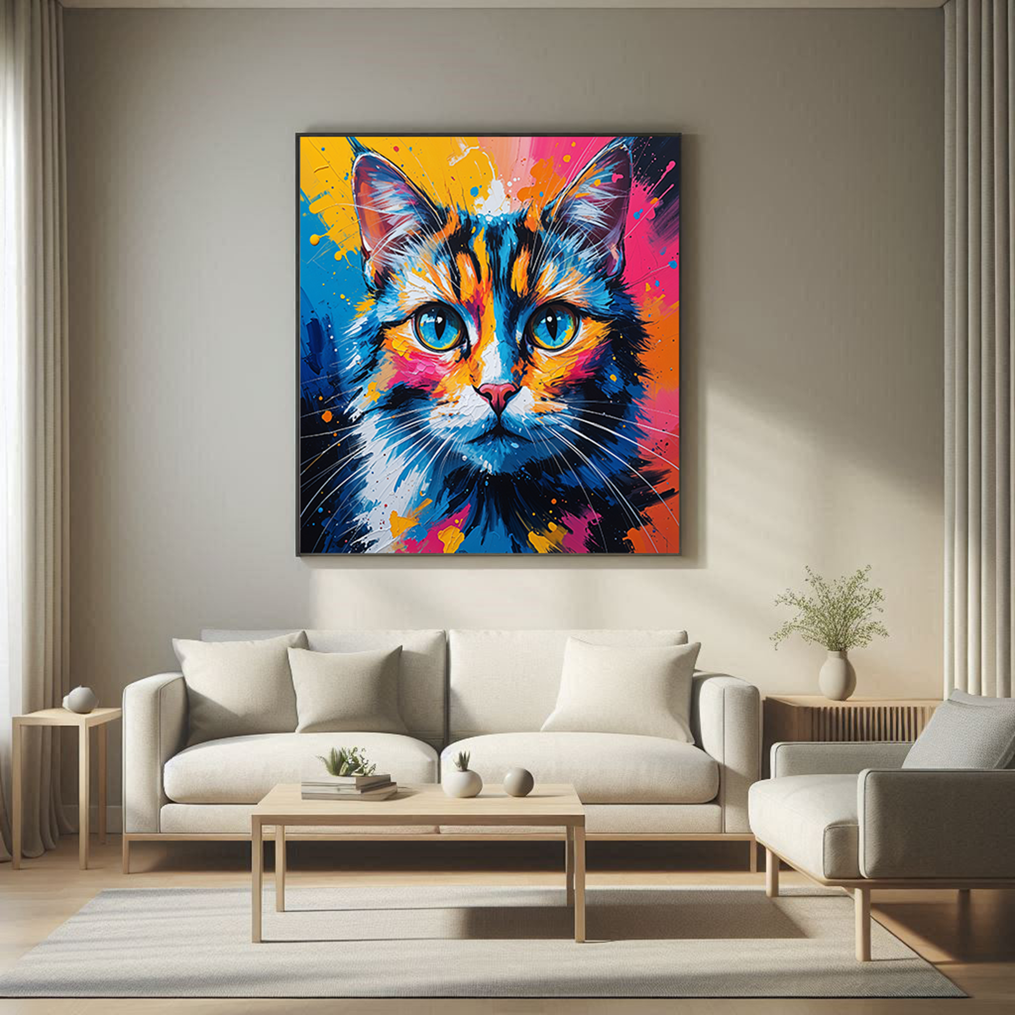 Abstract cat portrait digital art by Reflectionare featuring colorful, modern feline artwork with vibrant, artistic design.