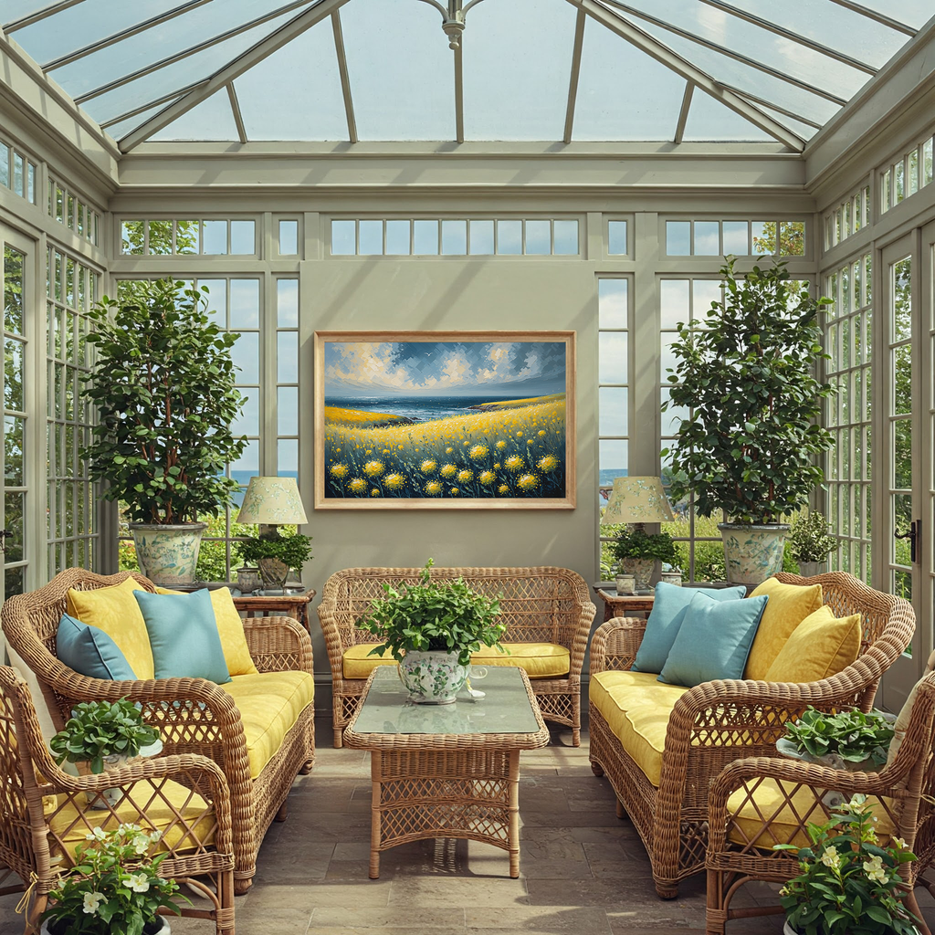 Yellow Wildflowers Ocean Coast Oil Painting | Digital Download