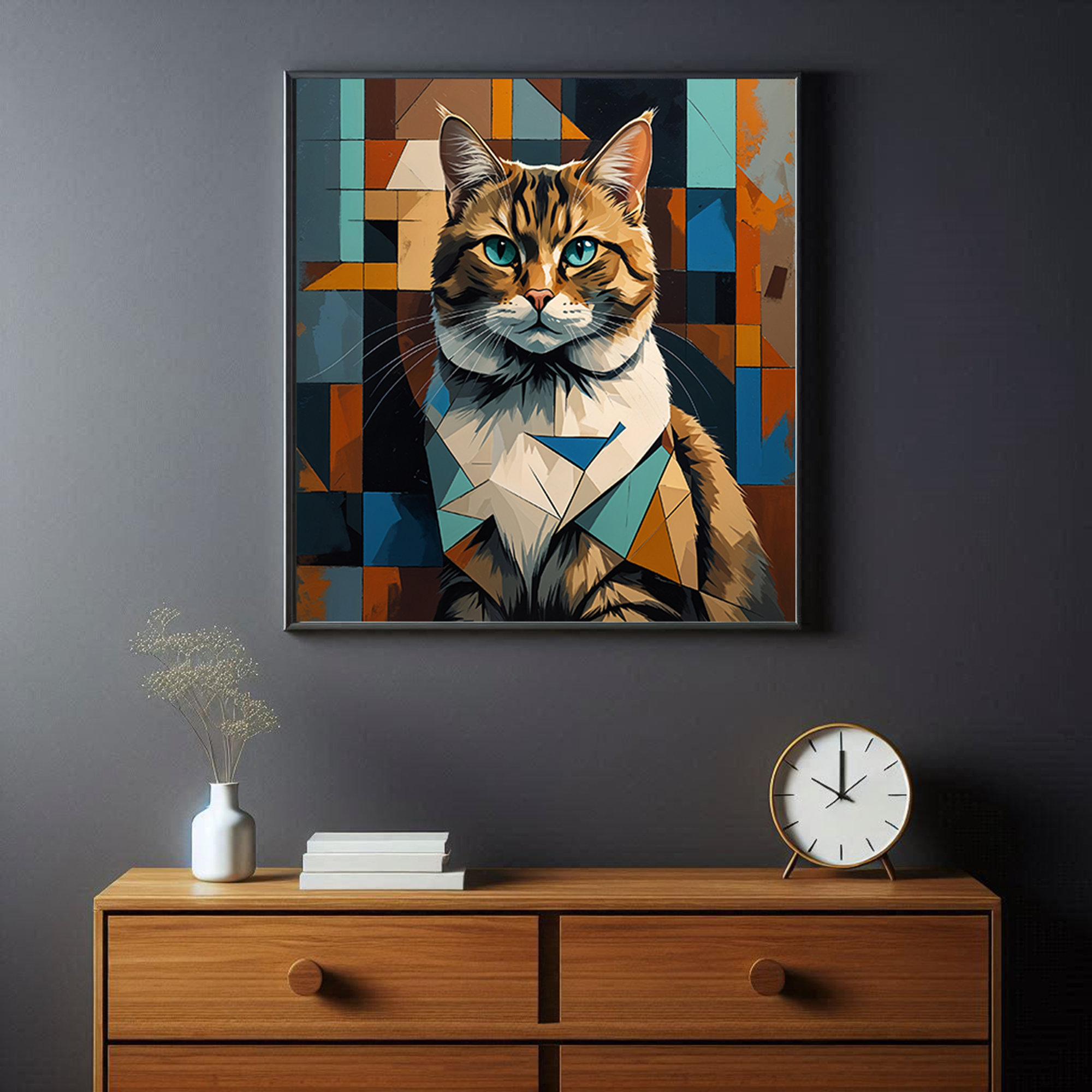 Cubist Tabby Cat Geometric Art Print