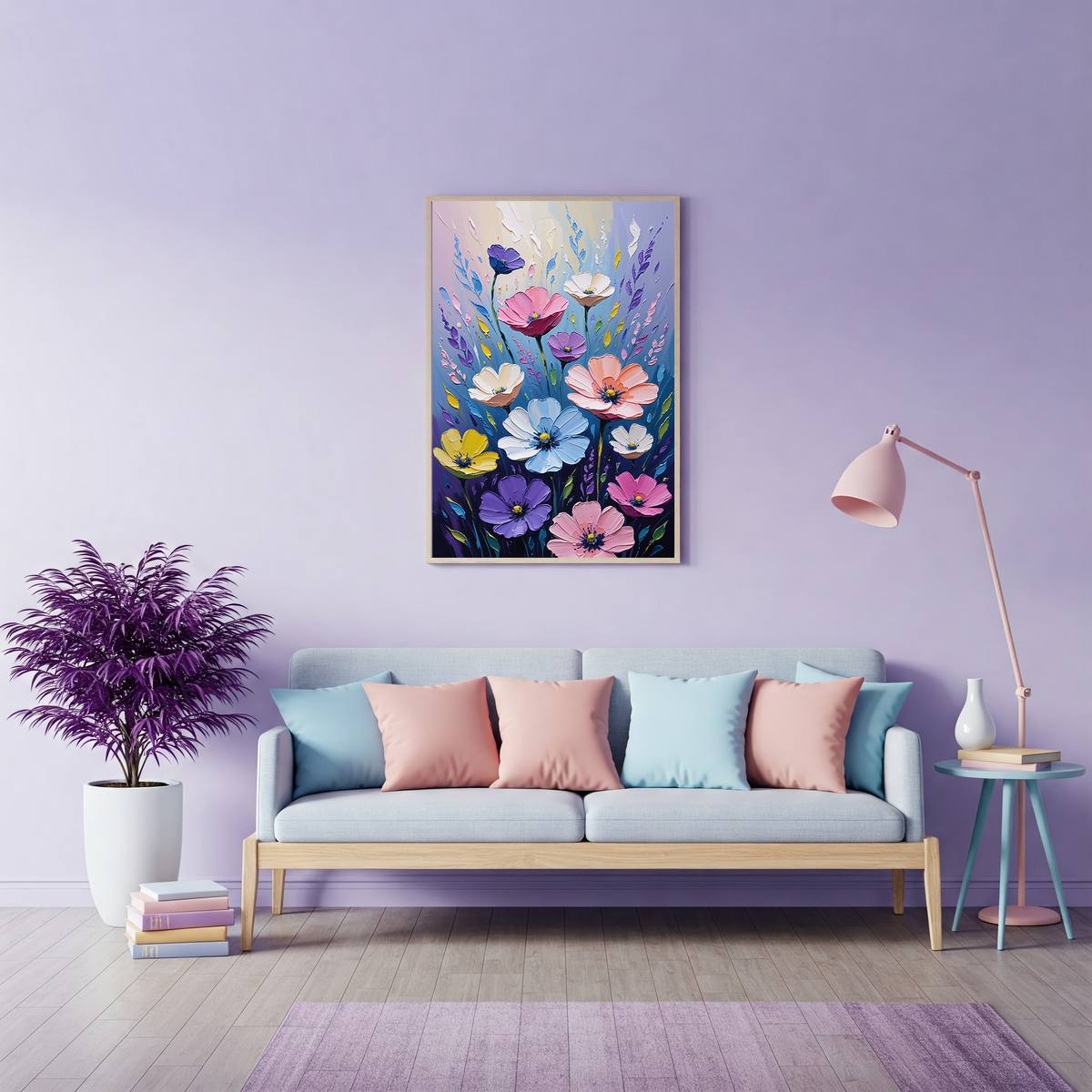 Colorful Impasto Wildflower Bouquet Oil Painting Wall Art — additional gallery preview