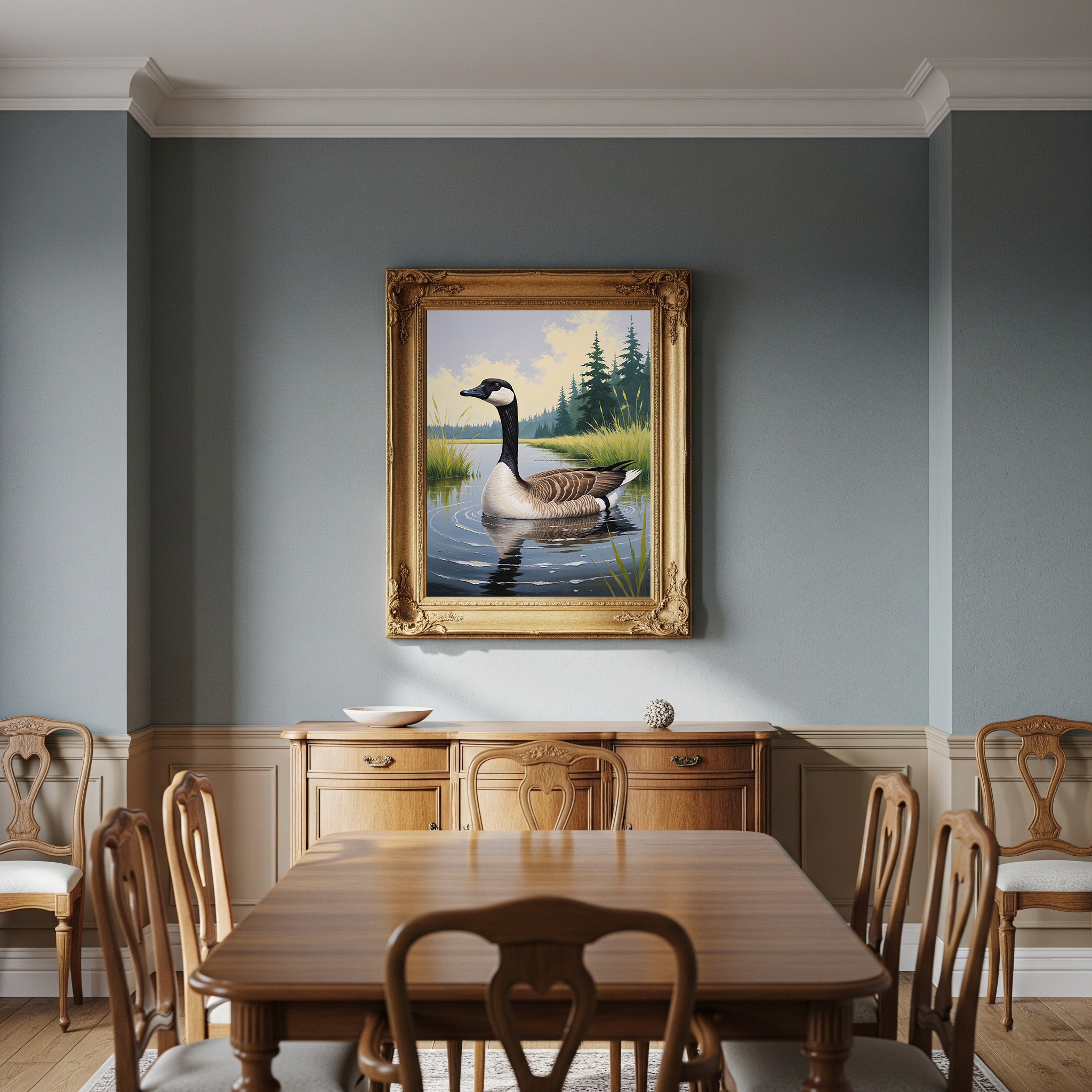 Vintage Canada Goose art print by Reflectionare, retro nature digital wall decor showing a detailed goose illustration.