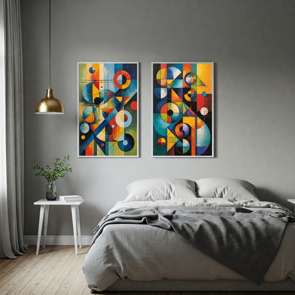 Modern Bauhaus style digital art print featuring geometric abstract elements for contemporary wall decor by Reflectionare.