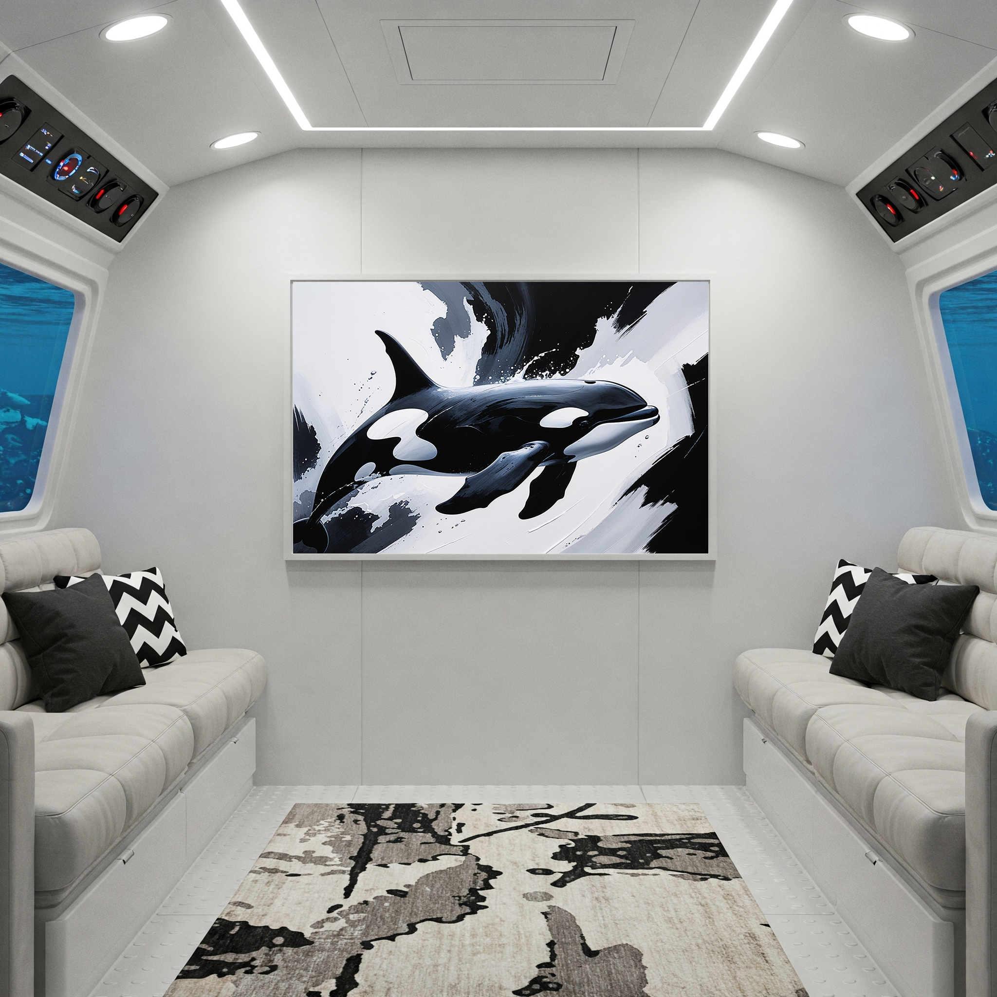 Monochrome Abstract Orca Whale Painting | Digital Download