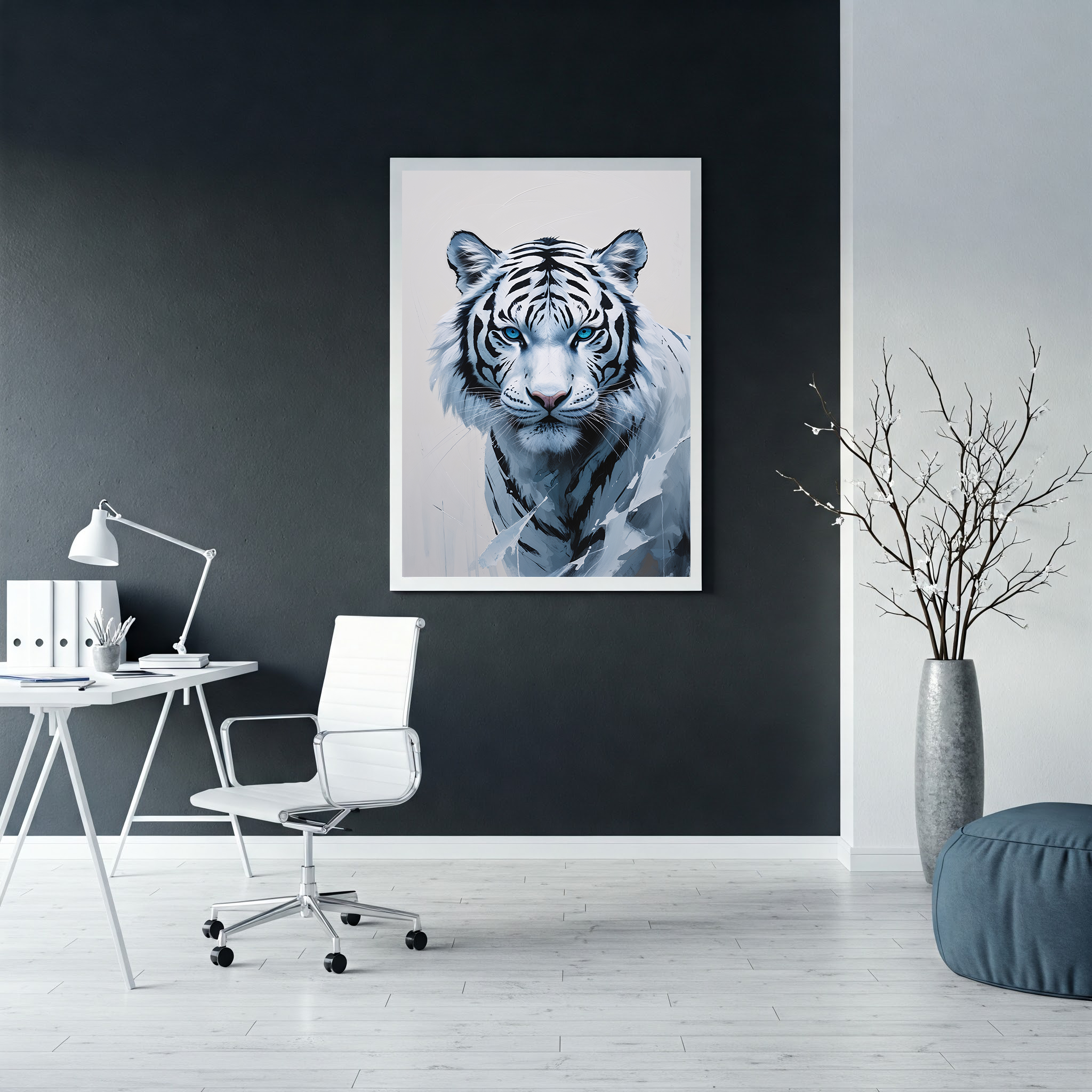 Abstract White Tiger Blue Eyes Wall Art | Digital Download