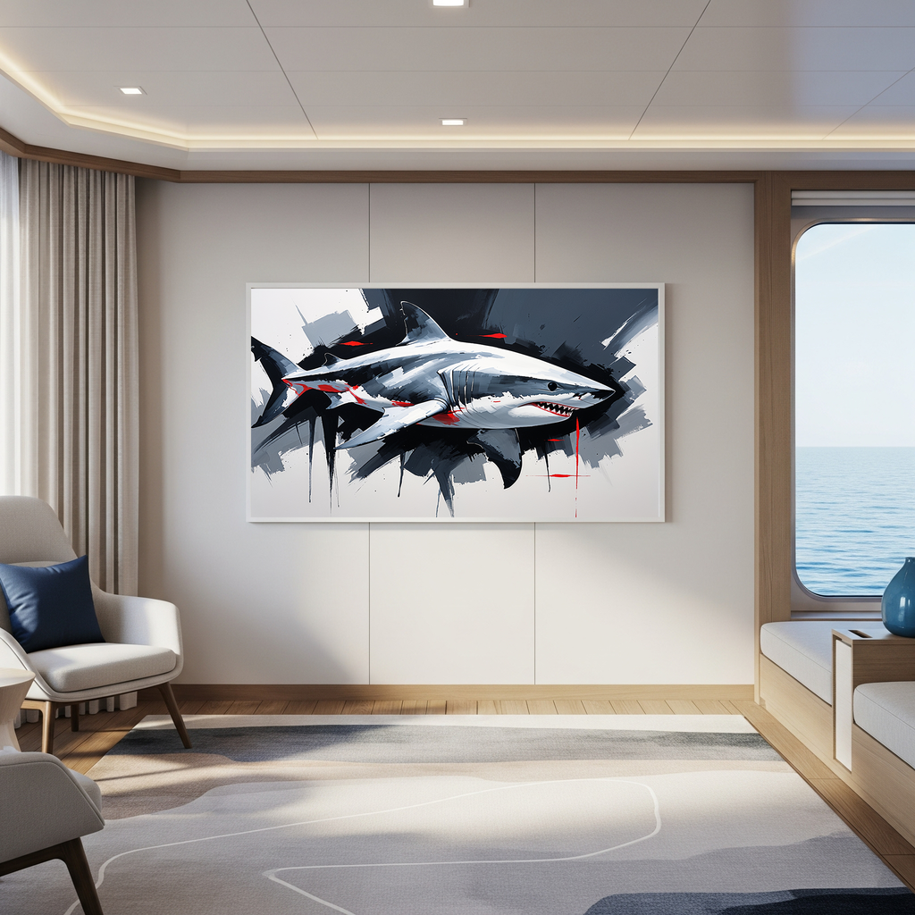 Dynamic Great White Shark Painting Wall Art | Digital Download