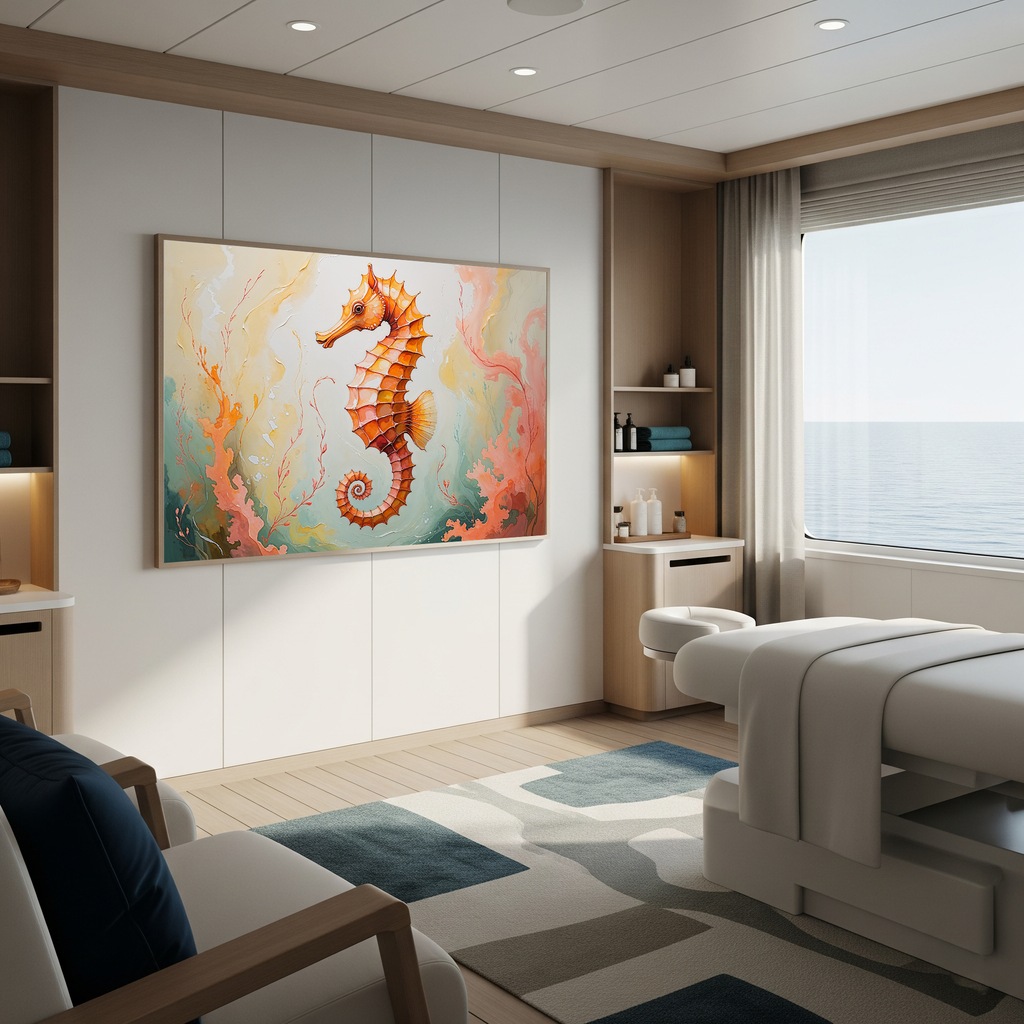 Abstract Orange Seahorse Watercolor Painting Art | Digital Download