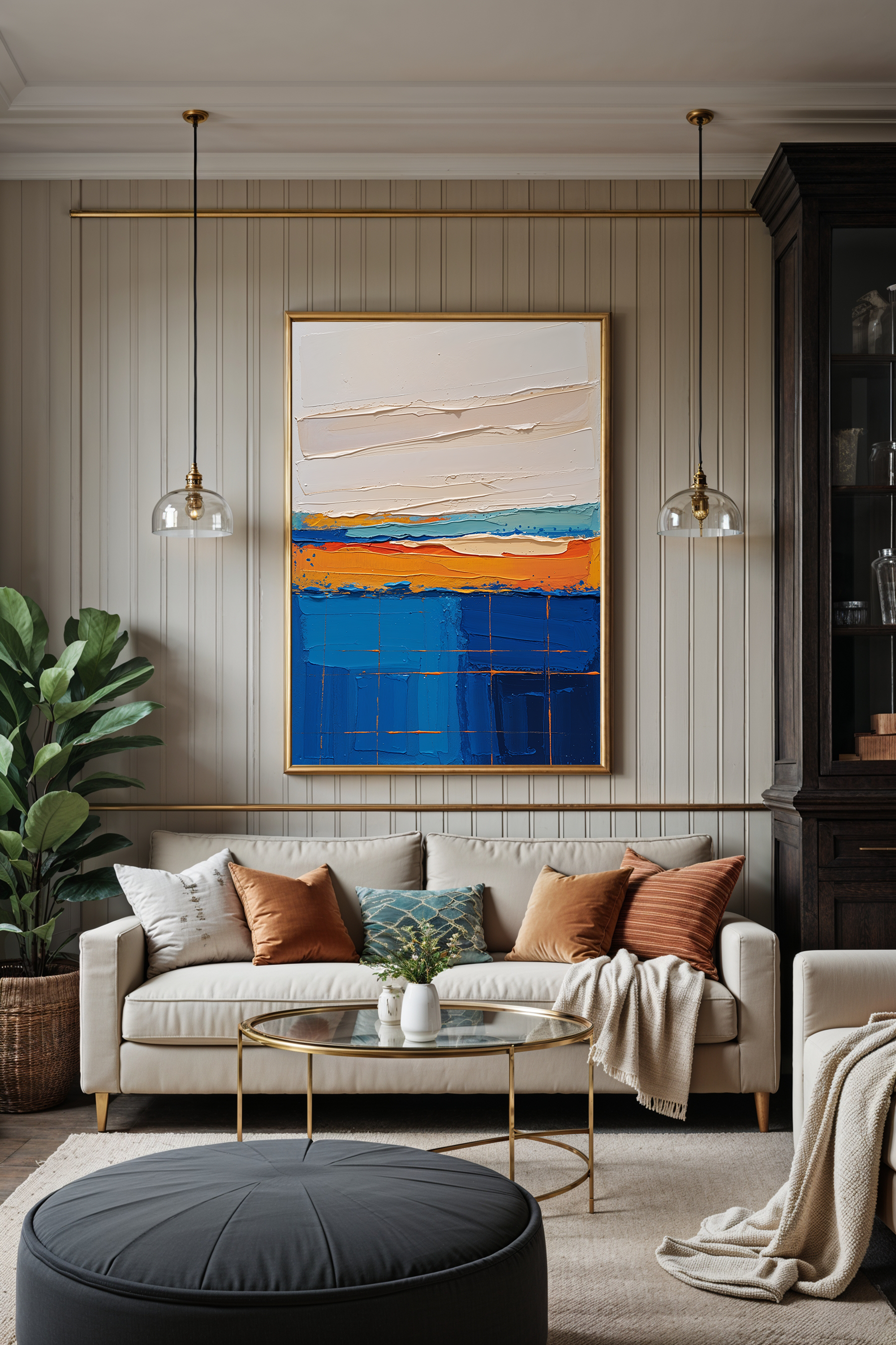 Textured Expressionism Blue and Orange Wall Art | Digital Download