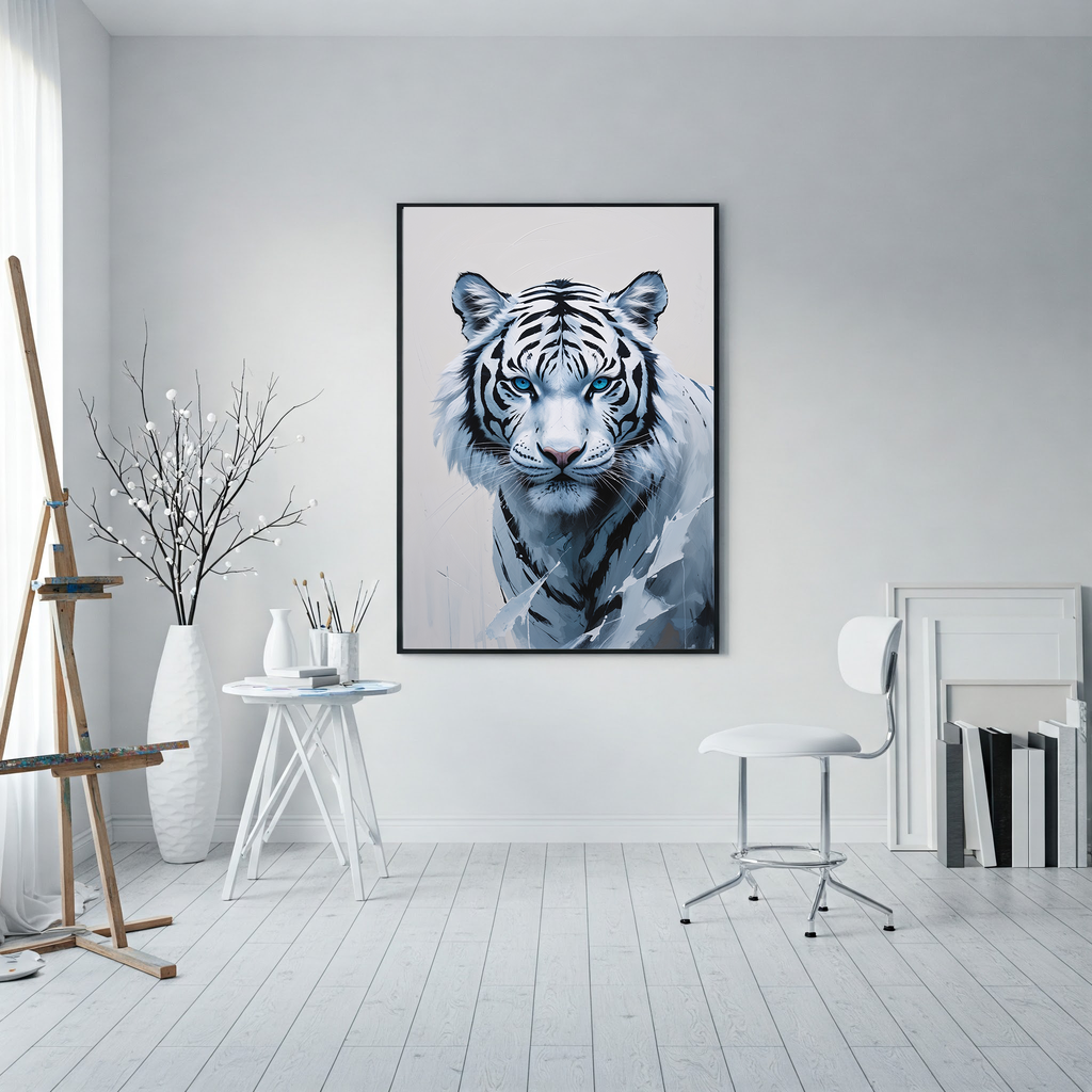 Abstract White Tiger Blue Eyes Wall Art | Digital Download