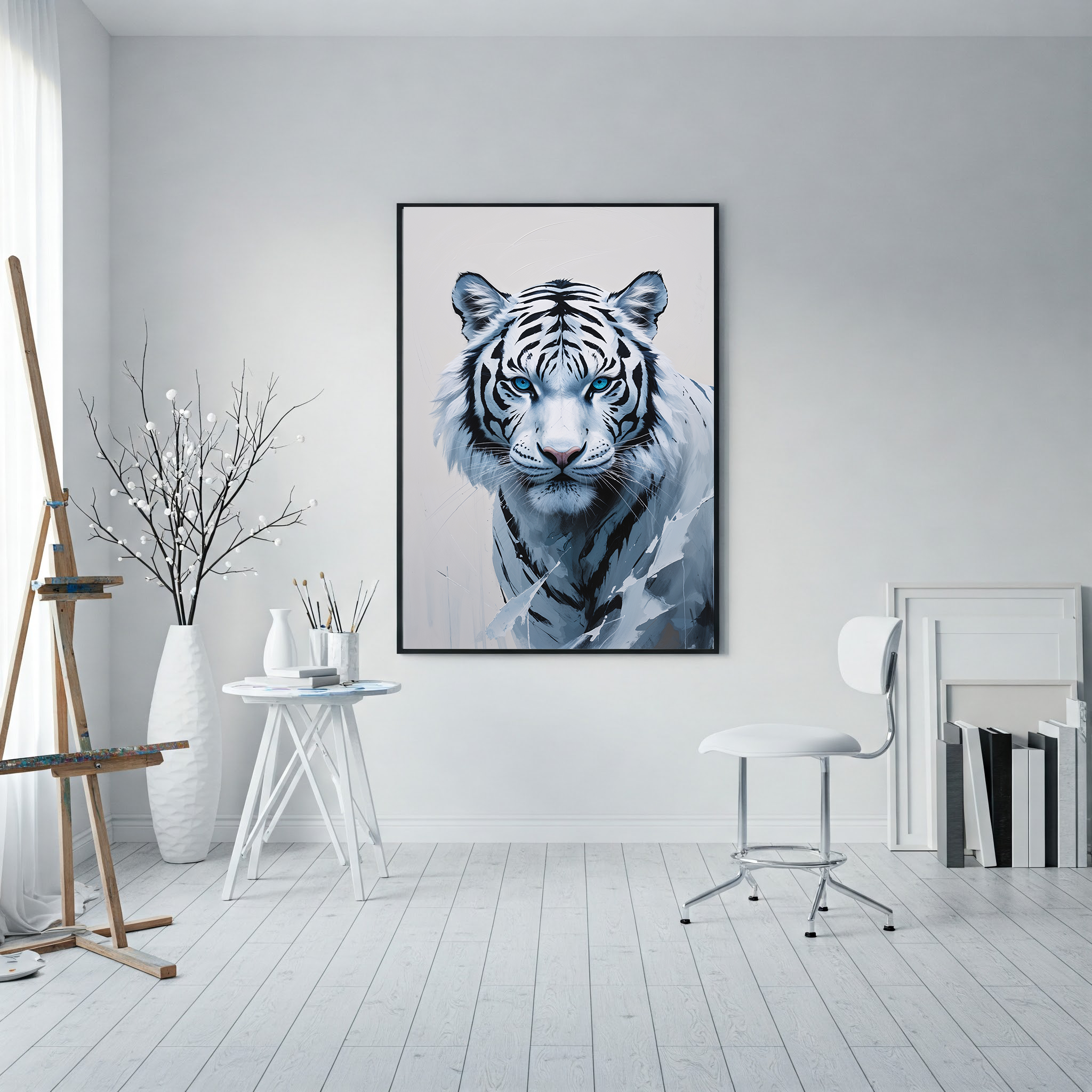 Abstract White Tiger Blue Eyes Wall Art | Digital Download