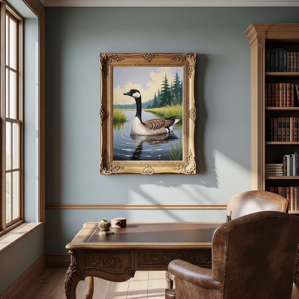 Vintage Canada Goose art print by Reflectionare featuring retro nature digital wall decor with detailed goose illustration.