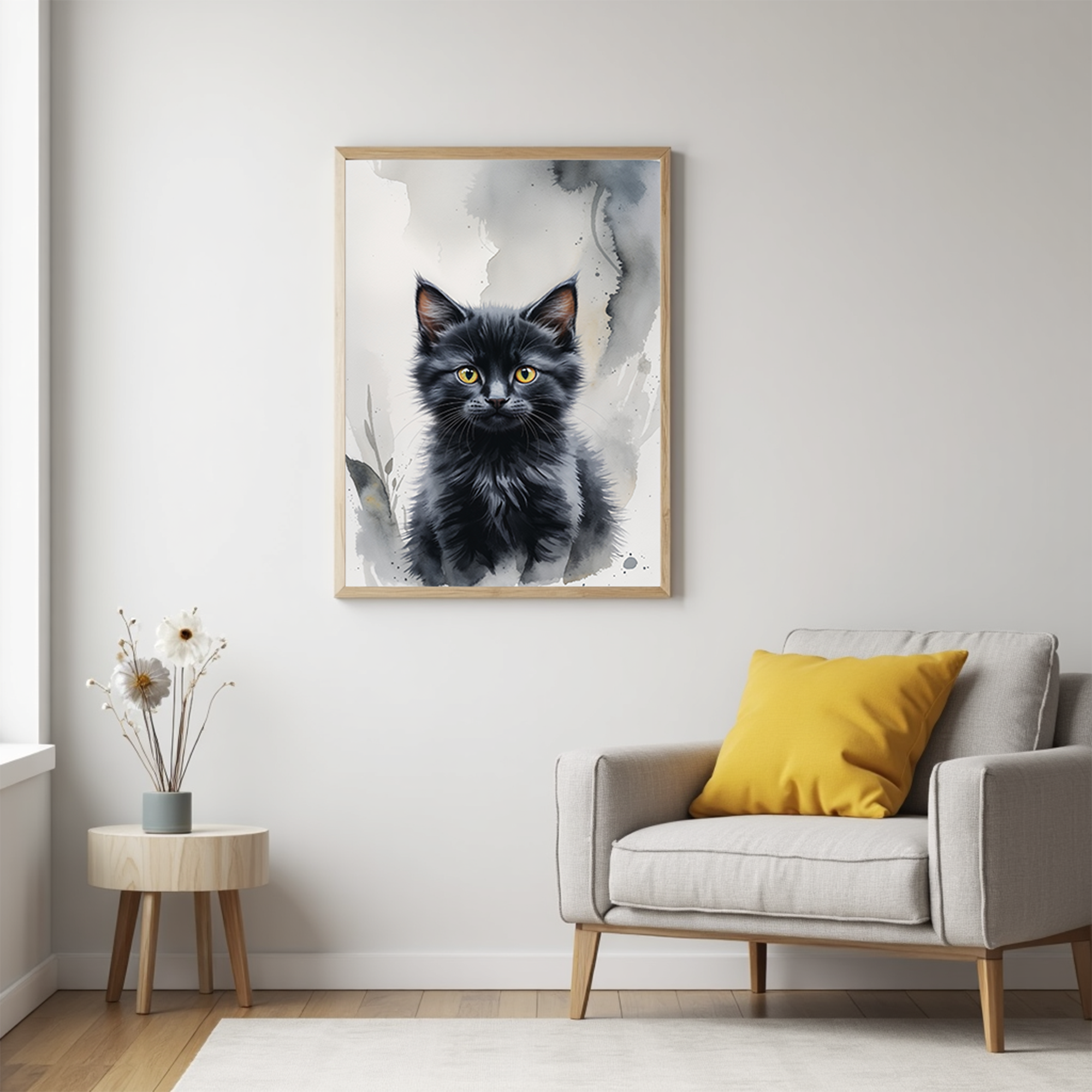 Digital art of a charcoal-colored cat, showcasing Reflectionare's detailed and realistic feline illustration.