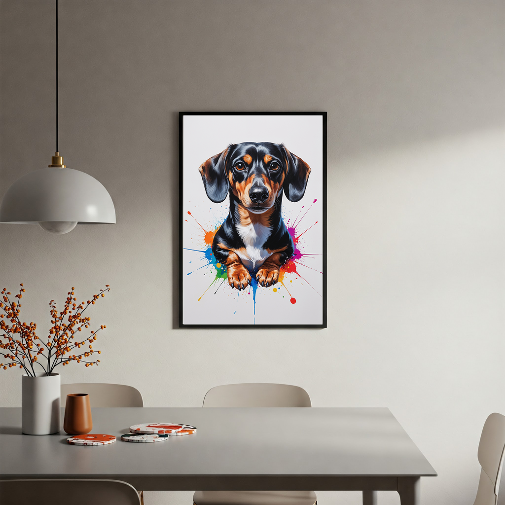 Colorful digital art of a dachshund with vibrant, abstract colors, created by Reflectionare.