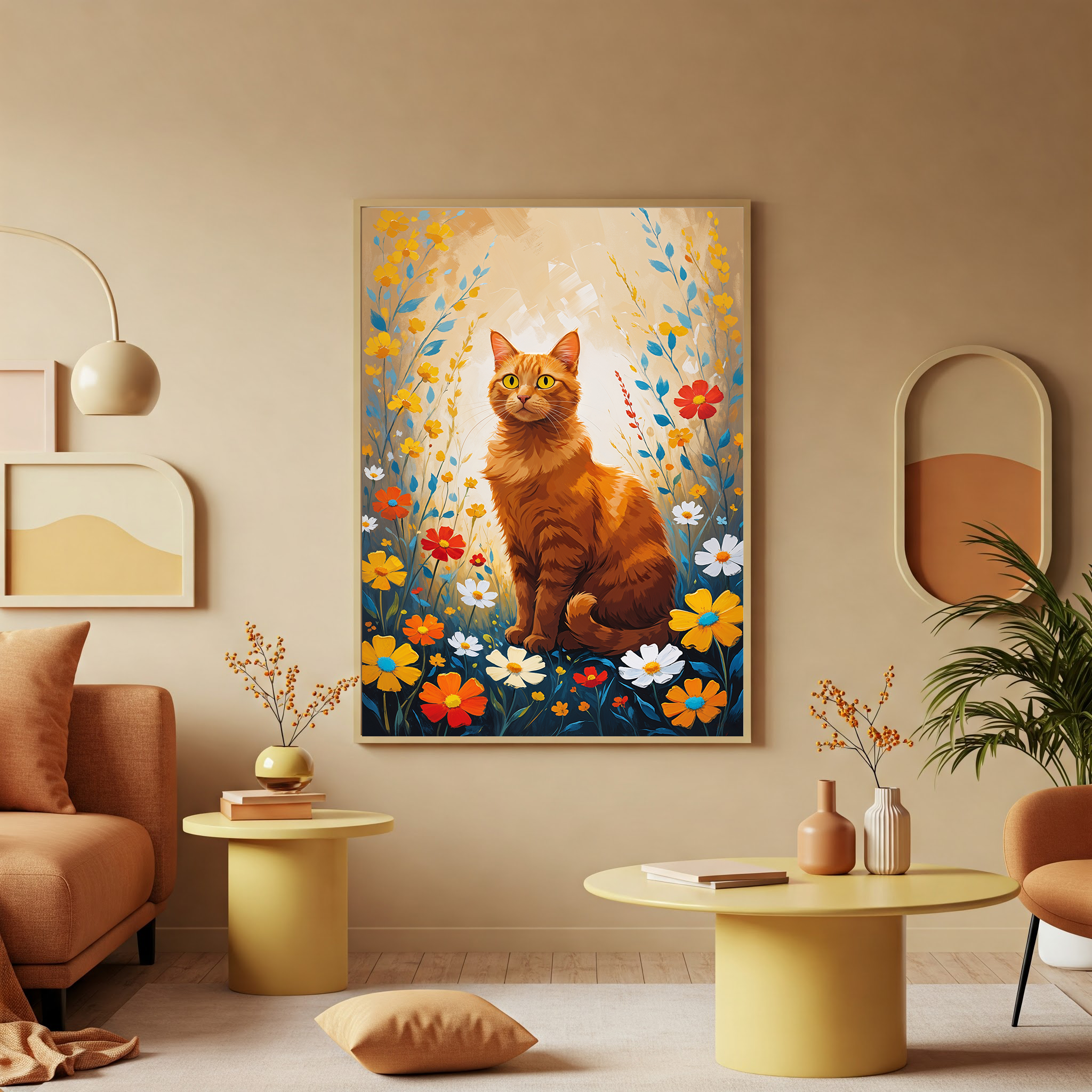 Orange Cat in Wildflowers Wall Art | Digital Download