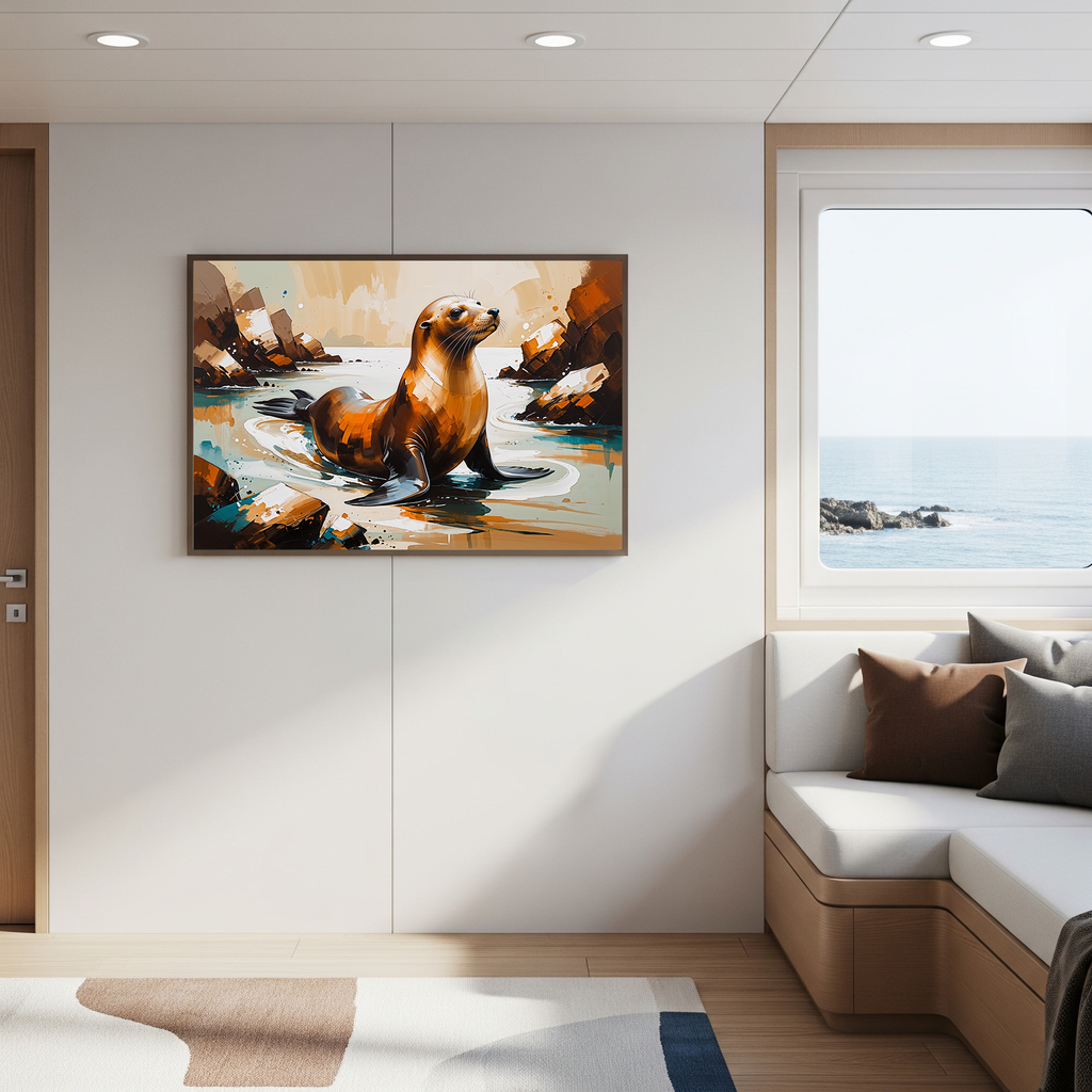 Abstract Sea Lion Coastal Painting Wall Art | Digital Download