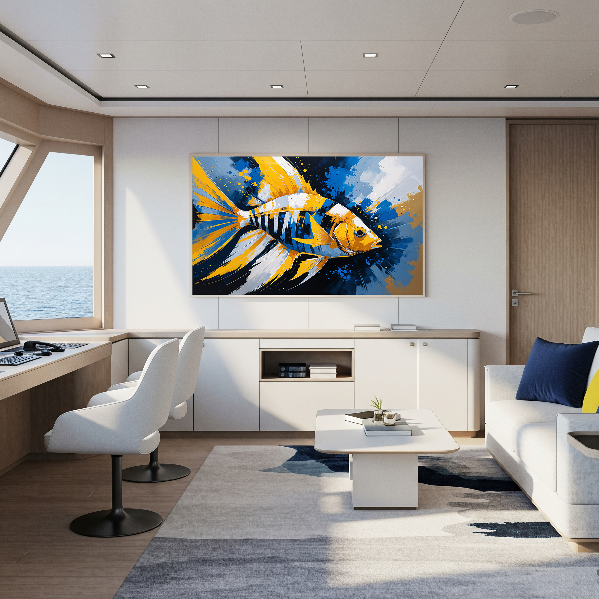 Vibrant Yellow and Blue Striped Fish Painting | Digital Download