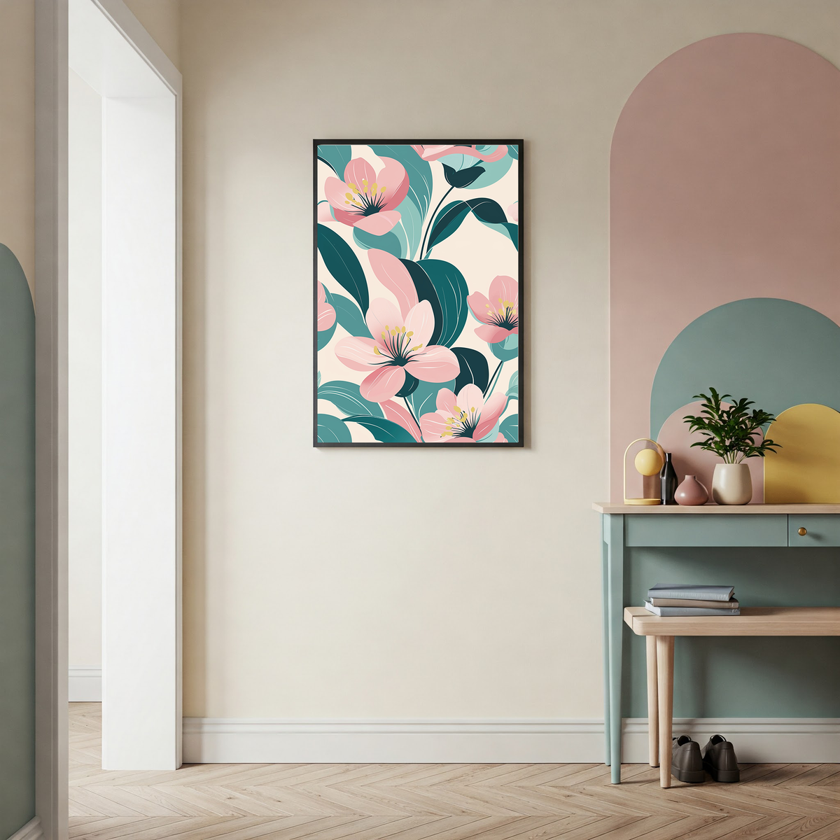 Soft Pink Pastel Floral Pattern Wall Art — alternate gallery view
