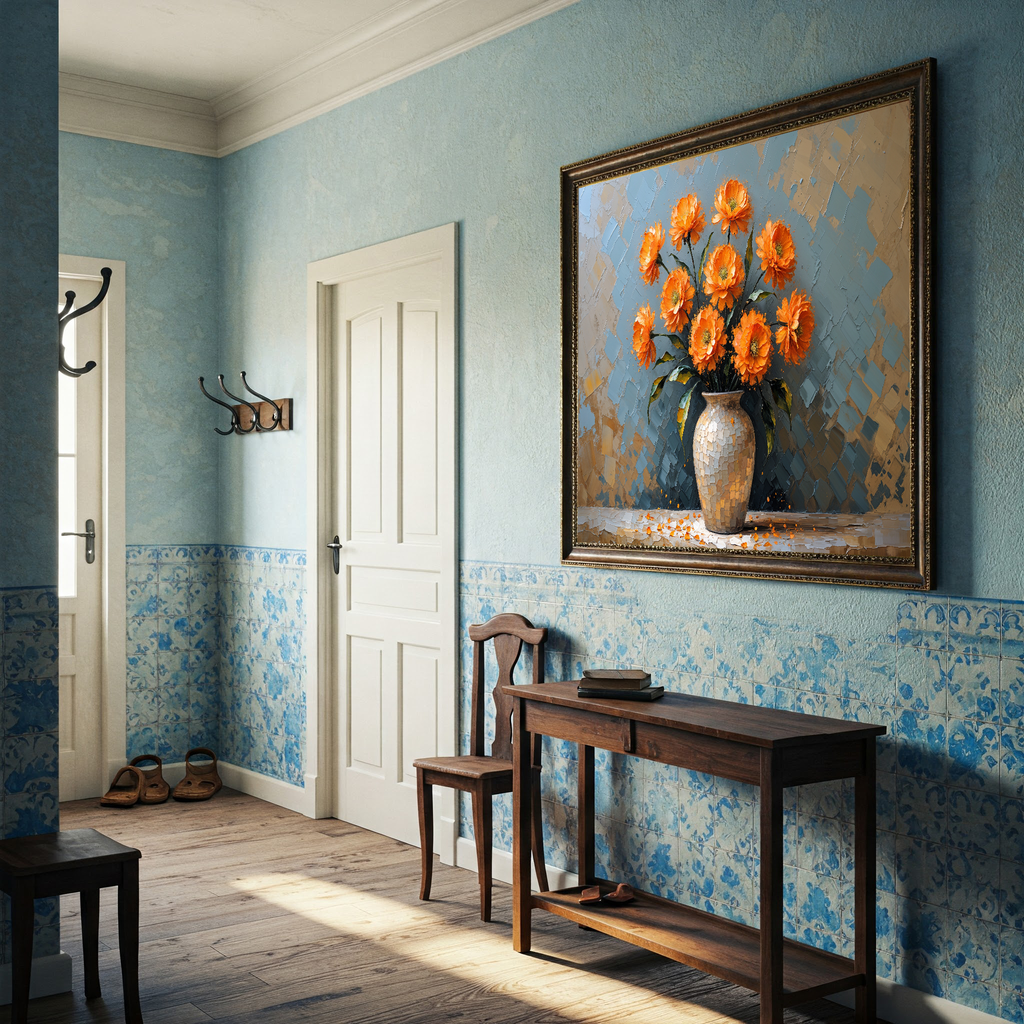 Vintage Orange Flowers Vase Oil Painting | Digital Download