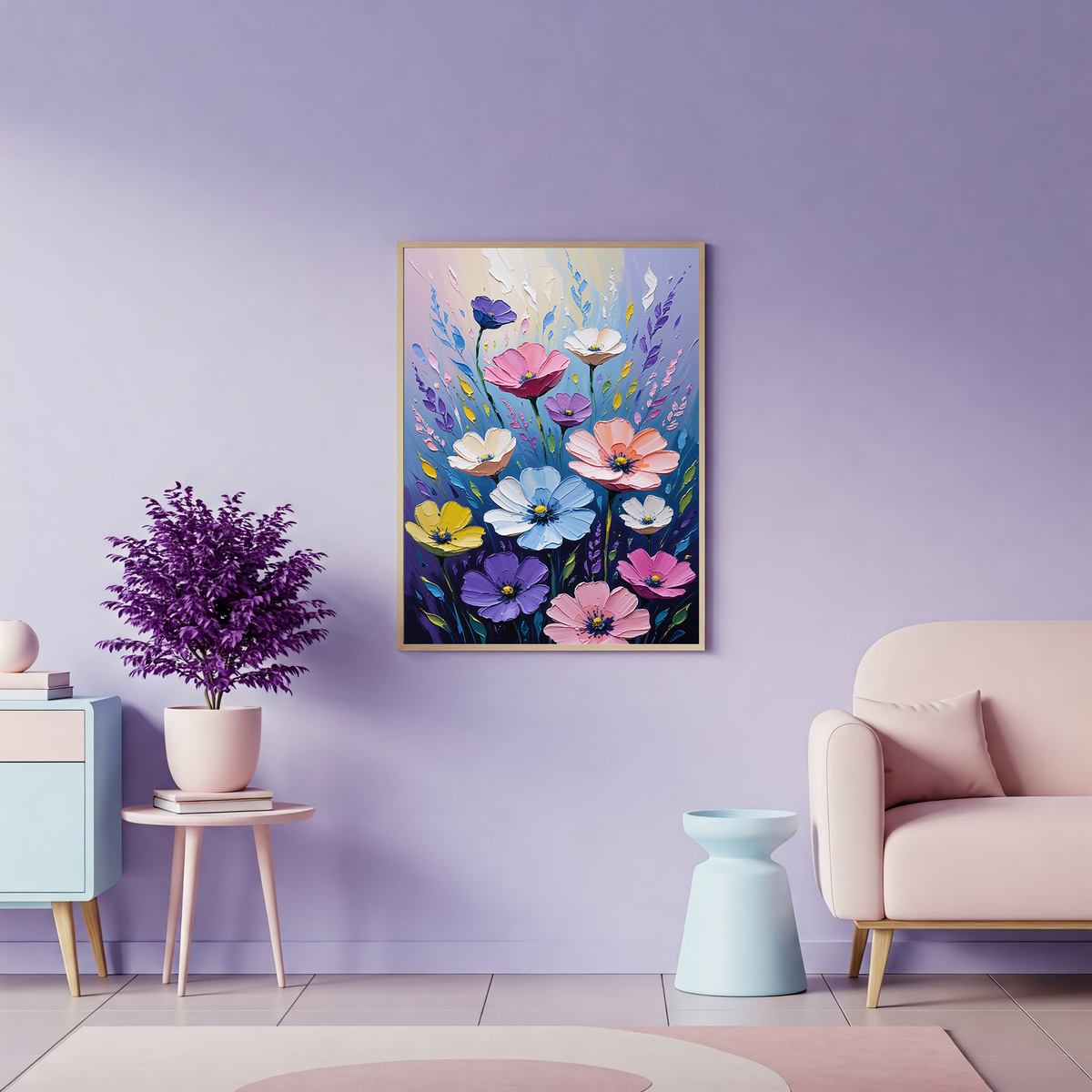 Colorful Impasto Wildflower Bouquet Oil Painting Wall Art — alternate gallery view