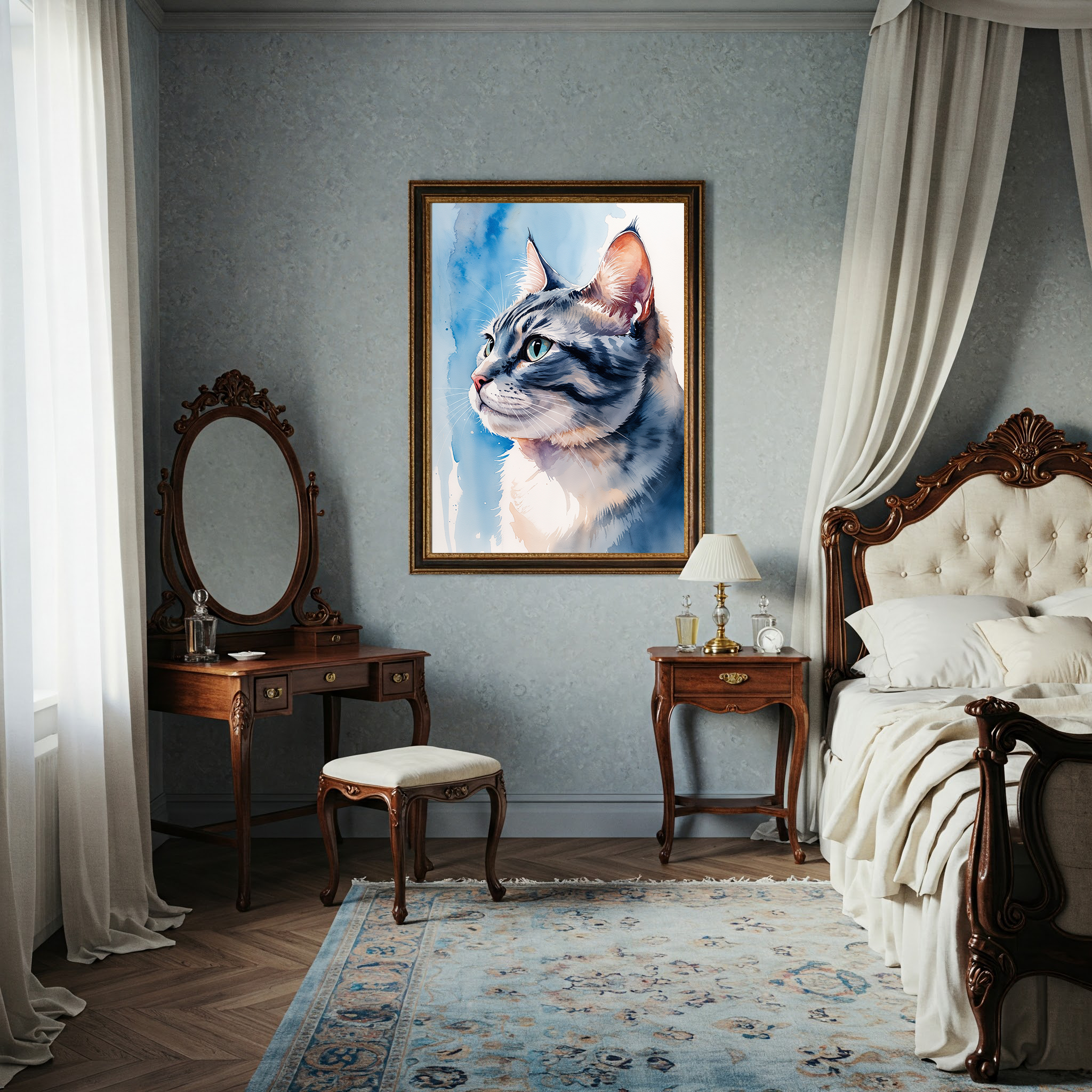 Watercolor American Shorthair Cat Art Print | Digital Download
