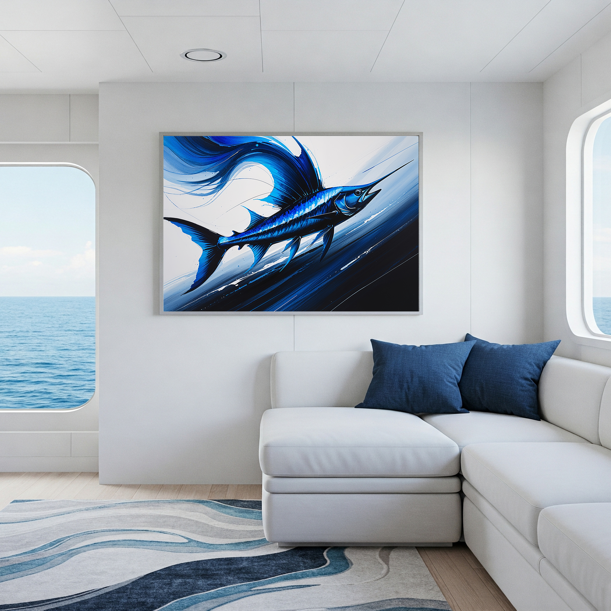 Abstract Blue Sailfish Painting Wall Art | Digital Download