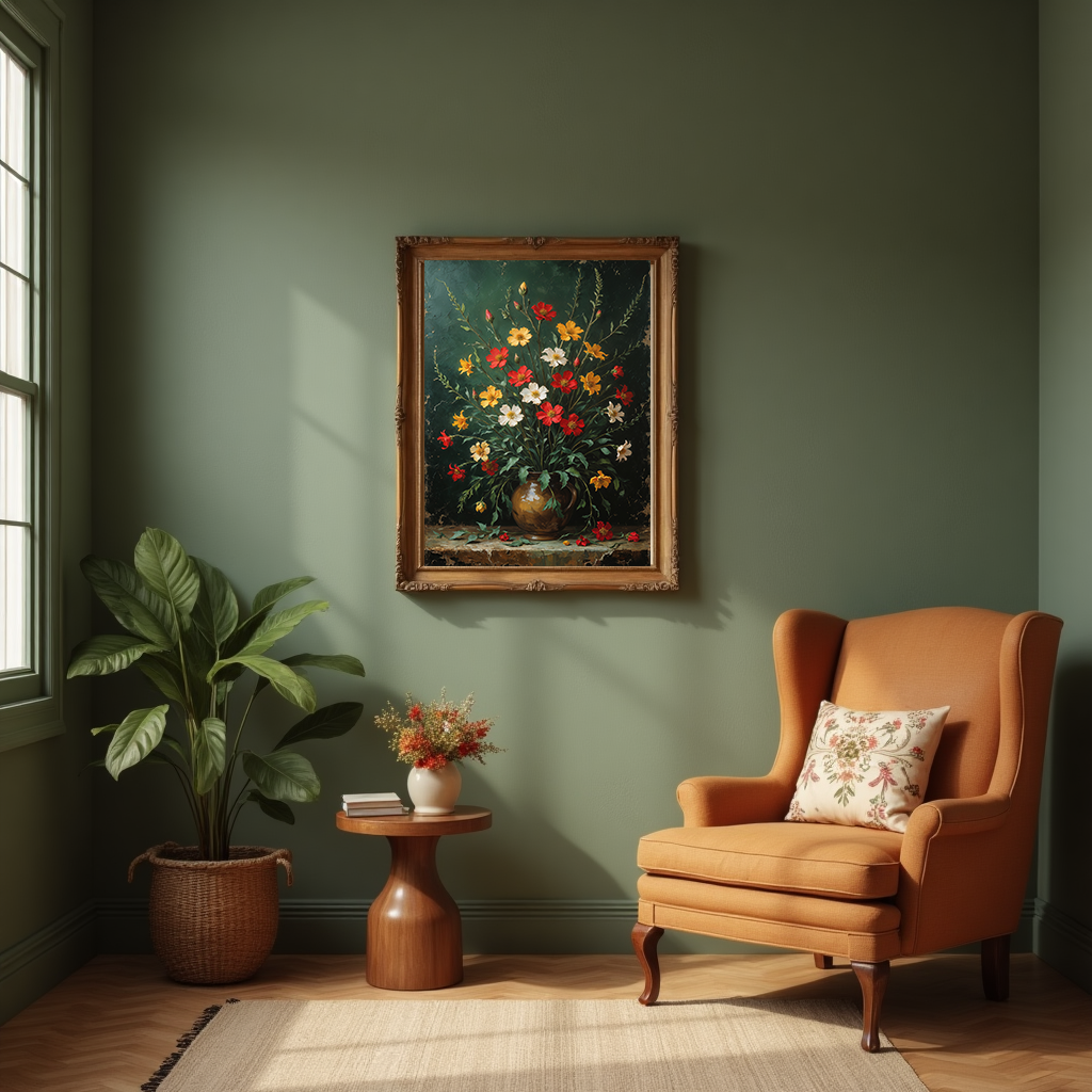 Digital art print of vintage floral bouquet by Reflectionare, featuring a retro flower still life design for home decor.