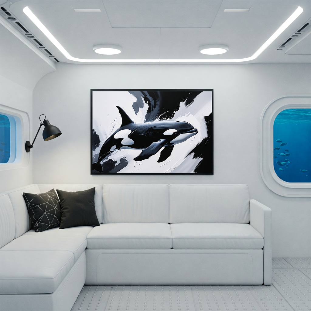 Monochrome Abstract Orca Whale Painting | Digital Download