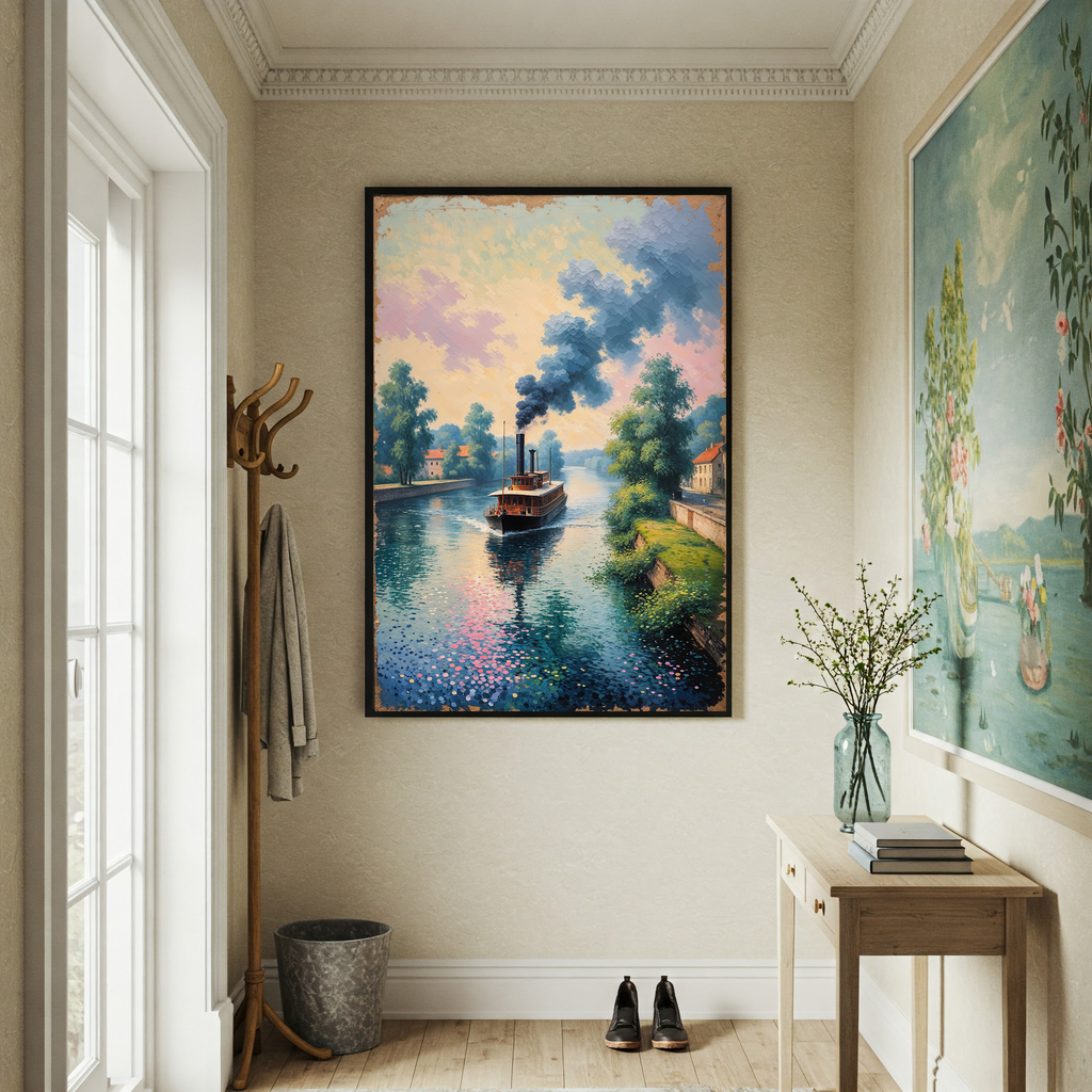 Vintage Steamboat River Painting Wall Art | Digital Download