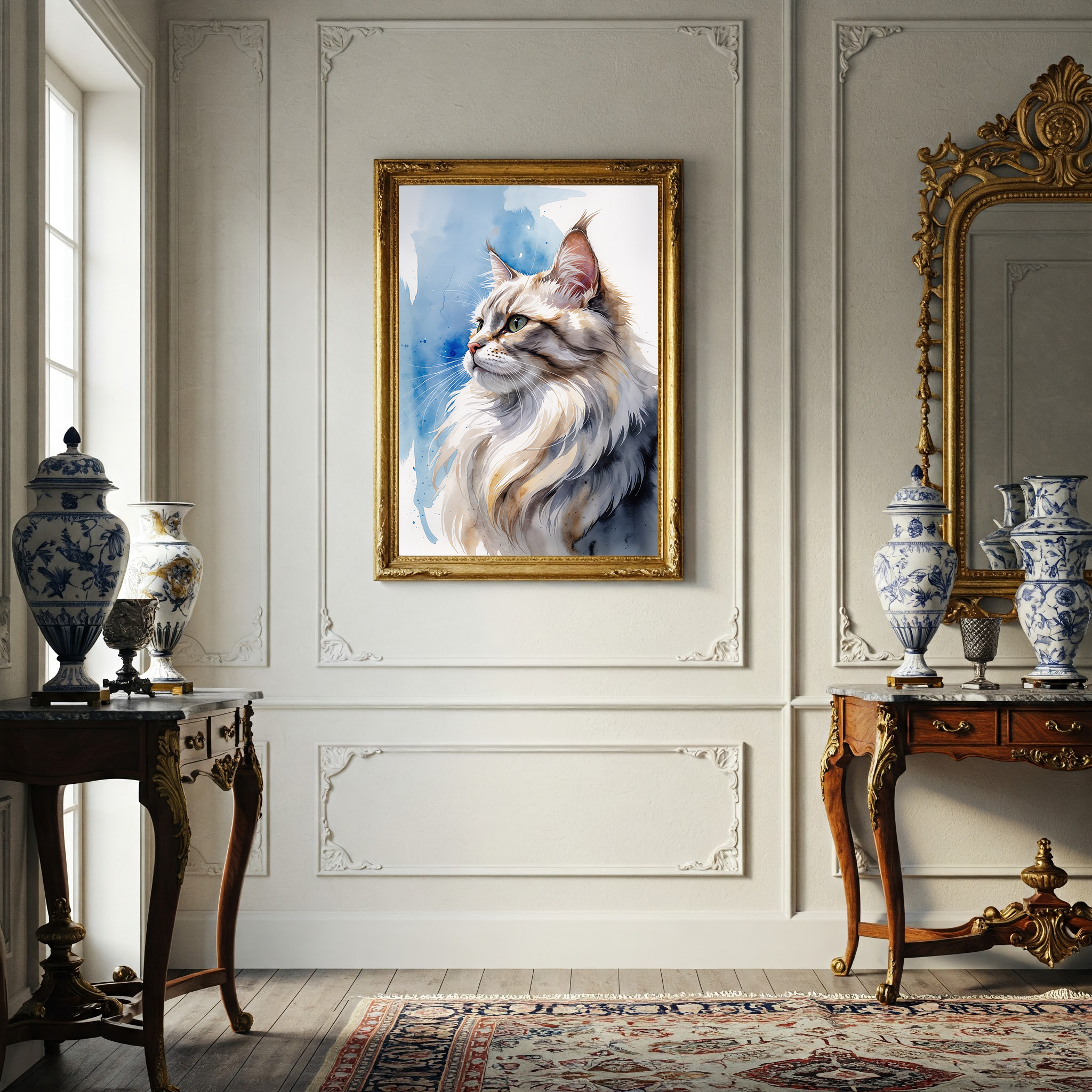 Watercolor Maine Coon Cat Art Print | Digital Download