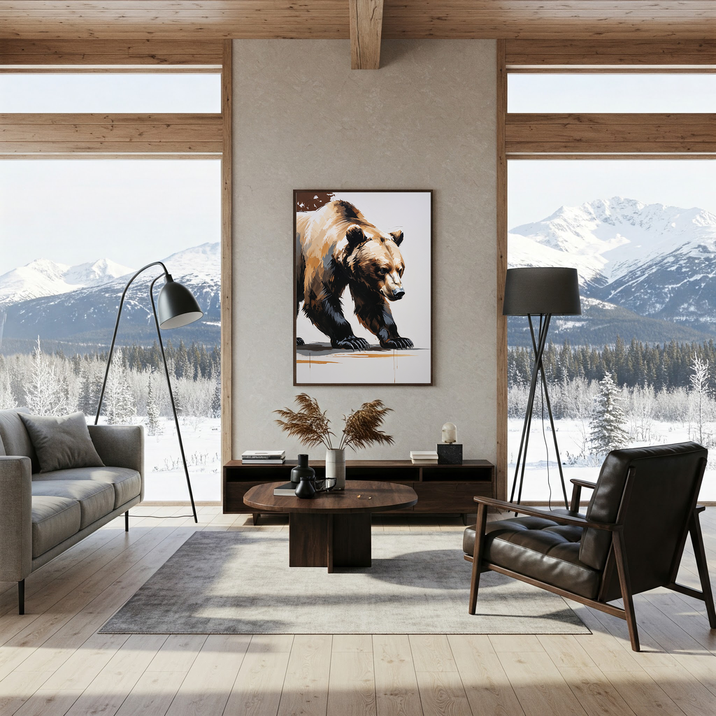 Abstract bear digital art print by Reflectionare featuring modern wildlife wall decor with vibrant colors and artistic design.