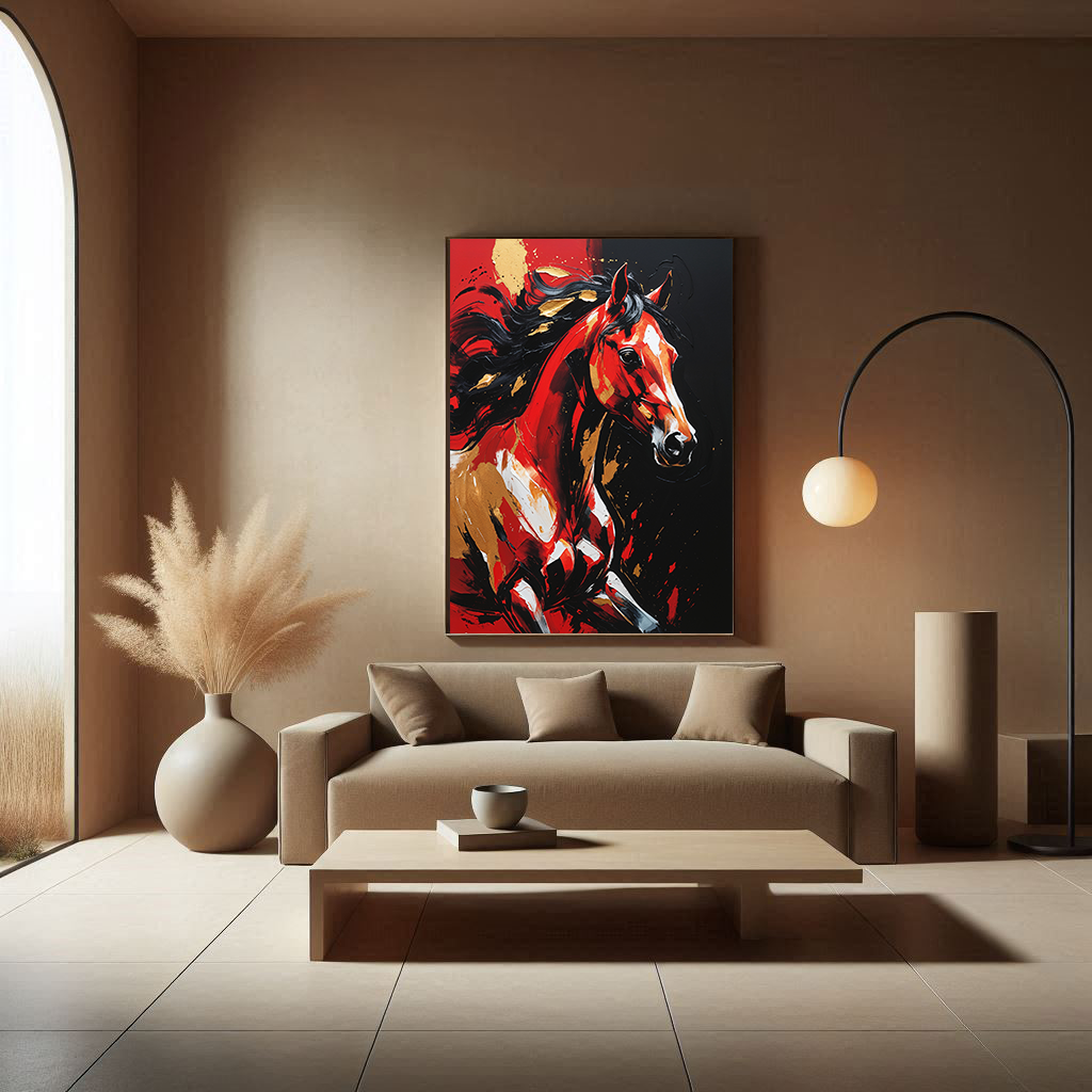 Abstract Red Horse Wall Art Print | Digital Download