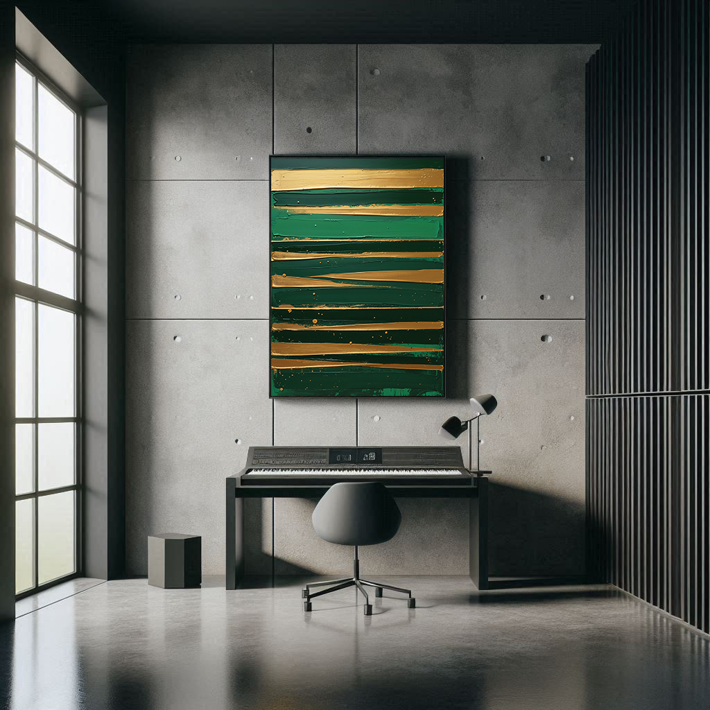 Golden Brushstrokes Green Abstract Wall Art | Digital Download