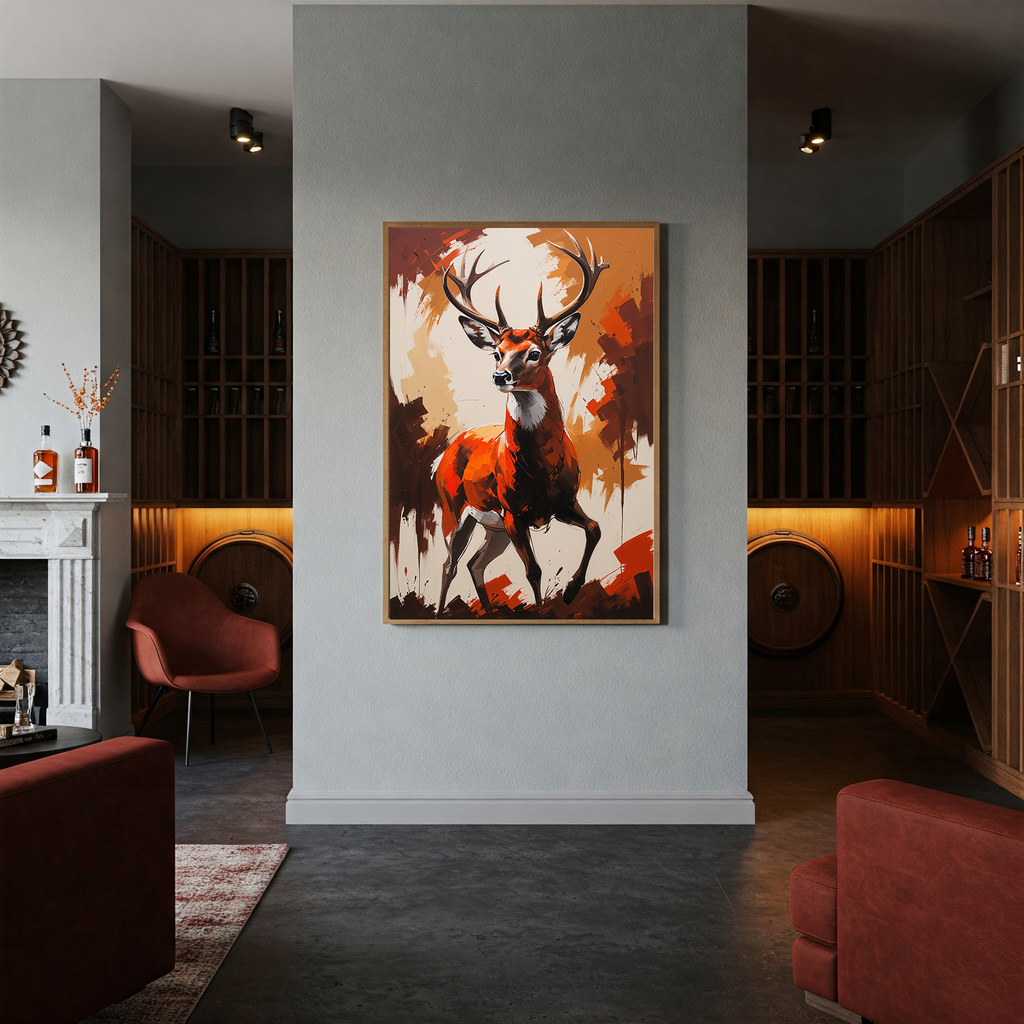 Abstract Red Deer Portrait Wall Art | Digital Download