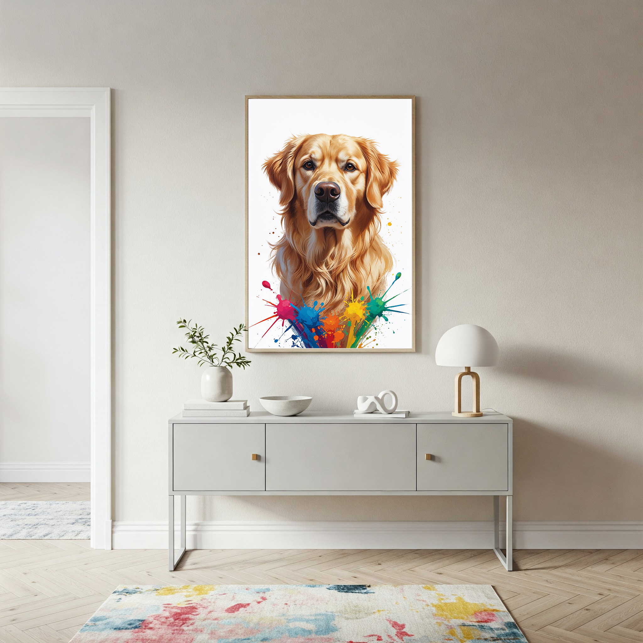 Colorful digital art of a golden retriever by Reflectionare, vibrant and detailed illustration of the friendly dog.