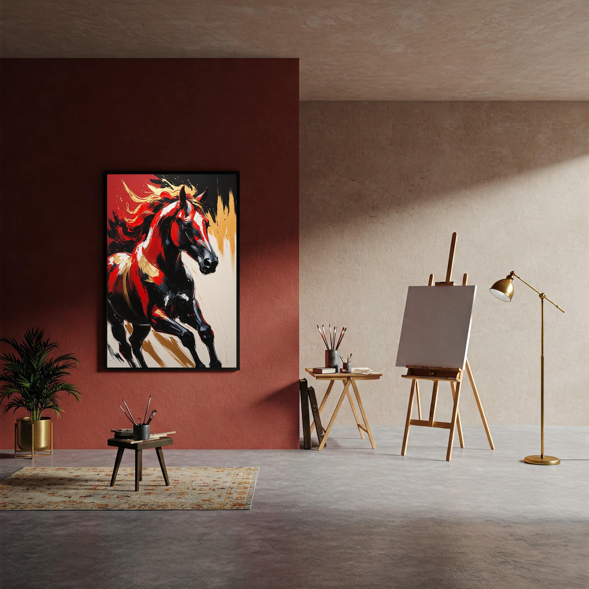 Abstract Red & Black Horse Wall Art | Digital Download